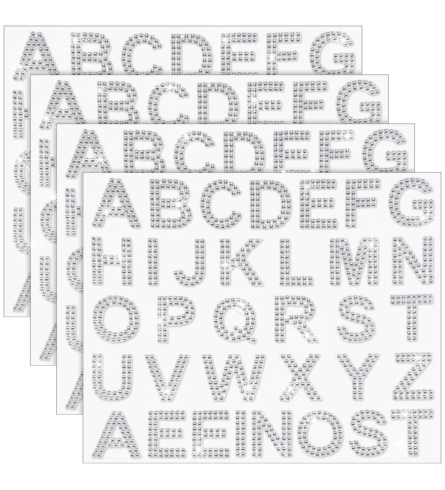 136-Piece Rhinestone Letters Iron Stick-On Sticker Set - Silver Bling Alphabet Gemstone Border Sticker for Clothing Decor - Self-Adhesive, Art Craft Supply - Buy Online on GoSupps.com