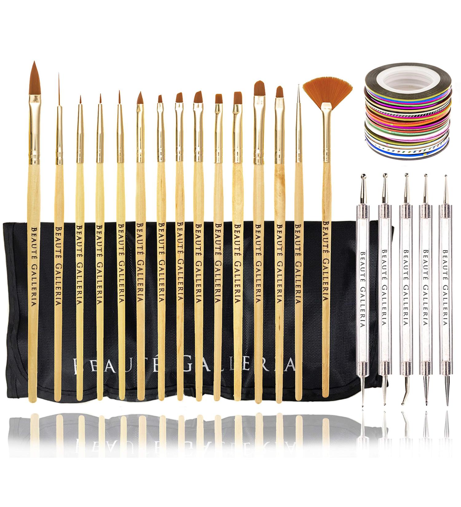 Beaute Galleria 50-Piece Nail Art Tool Kit with Pouch - Dotting Tool, Detailing Brushes, Striping Tapes - Professional Nail Art Bundle - Buy Online on GoSupps.com