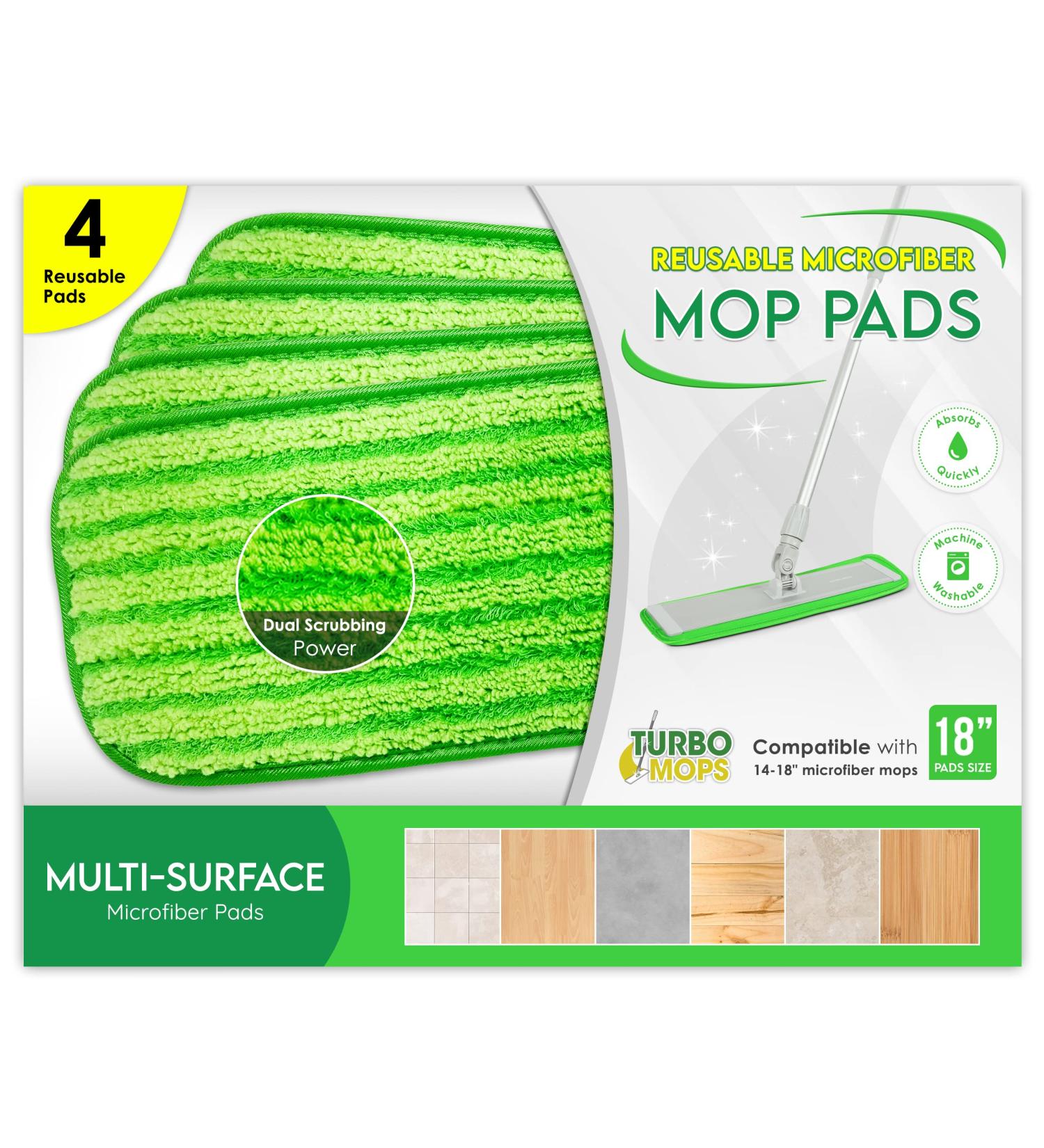 Microfiber Mop Pads 4 Pack - Reusable Washable Cloth Replacement Heads - Fits Bona, Bruce, Rubbermaid, Libman + More - 18 Inch - Wet, Dry, Dust, Spray - Velcro Attachment - Best Thick Cleaning Refill - Buy Online on GoSupps.com