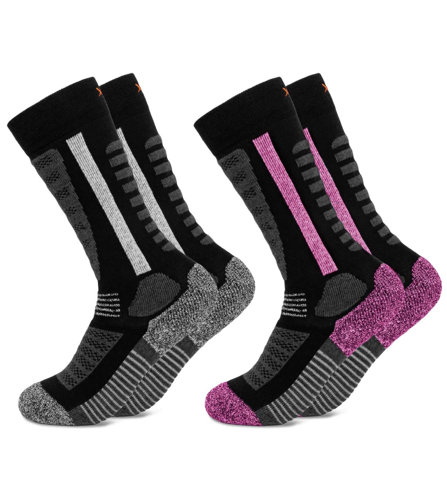 Occulto Children's Ski Socks 2-Pack (Charlie Model) - Size 31-34 Pink-Black | Perfect for Winter Sports - Buy Online on GoSupps.com