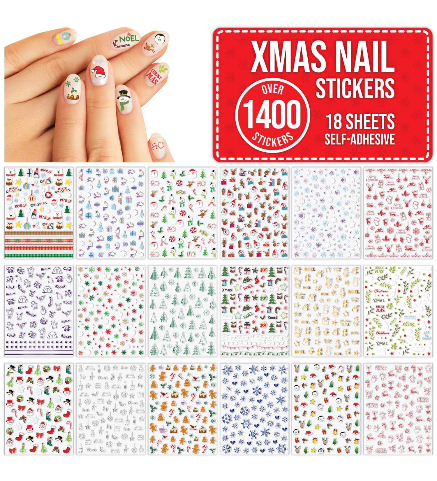 Christmas Nail Stickers - 18 Sheets Xmas Nail Art Decal Set for Kids & Adults - Self Adhesive Gold Silver Foil Reindeer Santa Snowflake Designs - Buy Online on GoSupps.com