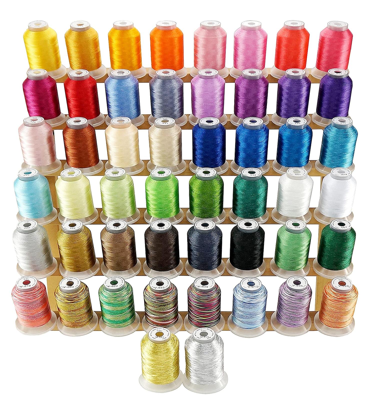New brothread 50 Spools Embroidery Thread Kit - 40 Brother Colors, 8 Variegated, 2 Metallic - for Janome Singer Pfaff Husqvarna Machines - Buy Online on GoSupps.com
