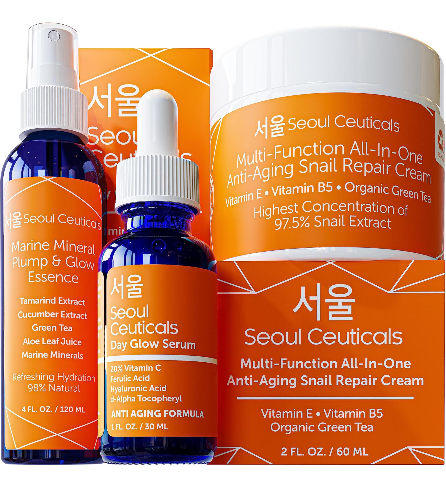 SeoulCeuticals Korean Beauty Products - Complete Skin Care Set with Toner Serum & Moisturizer for a Youthful Glow - Buy Online on GoSupps.com
