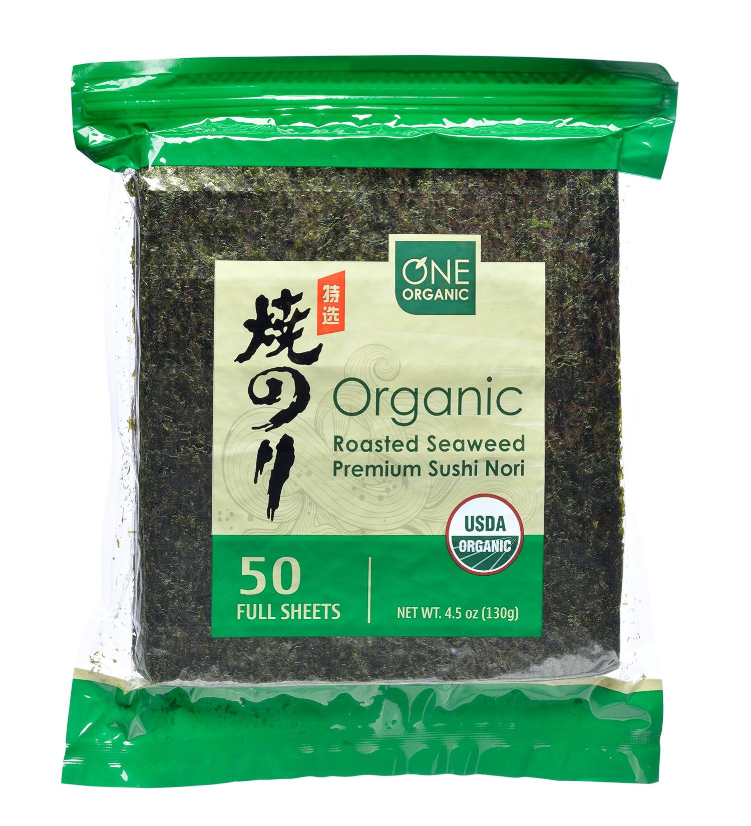 ONE ORGANIC Sushi Nori Premium Roasted Organic Seaweed - 50 Full Sheets - Buy Online on GoSupps.com