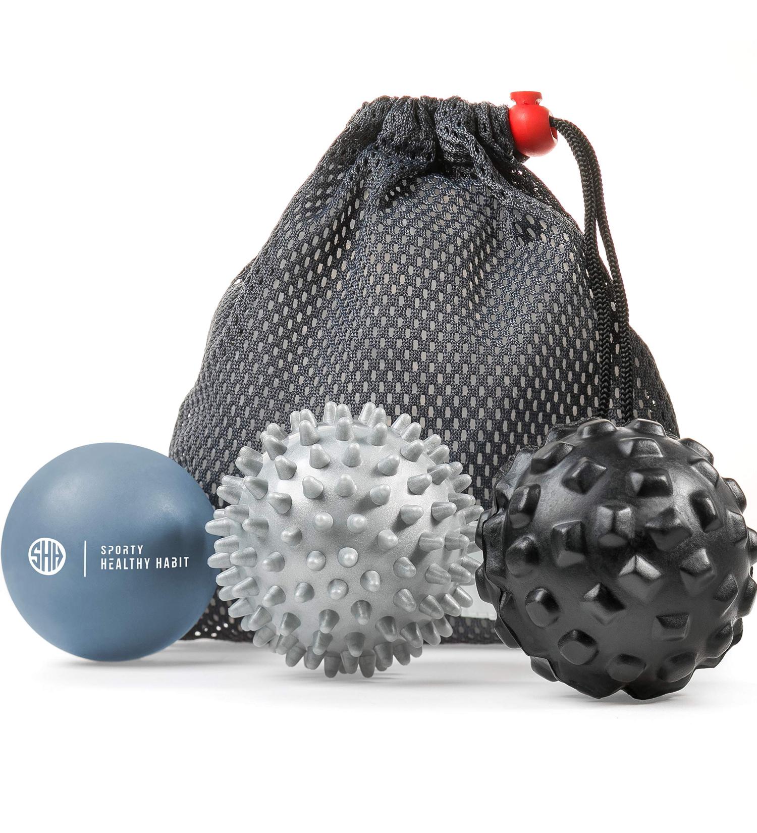 Massage Ball Set for Deep Tissue Relief - Spiky & Foam Roller for Muscle Recovery, Myofascial Release & Trigger Point Therapy - Includes Free eBook (Black/Dark Gray/Gray) - Buy Online on GoSupps.com
