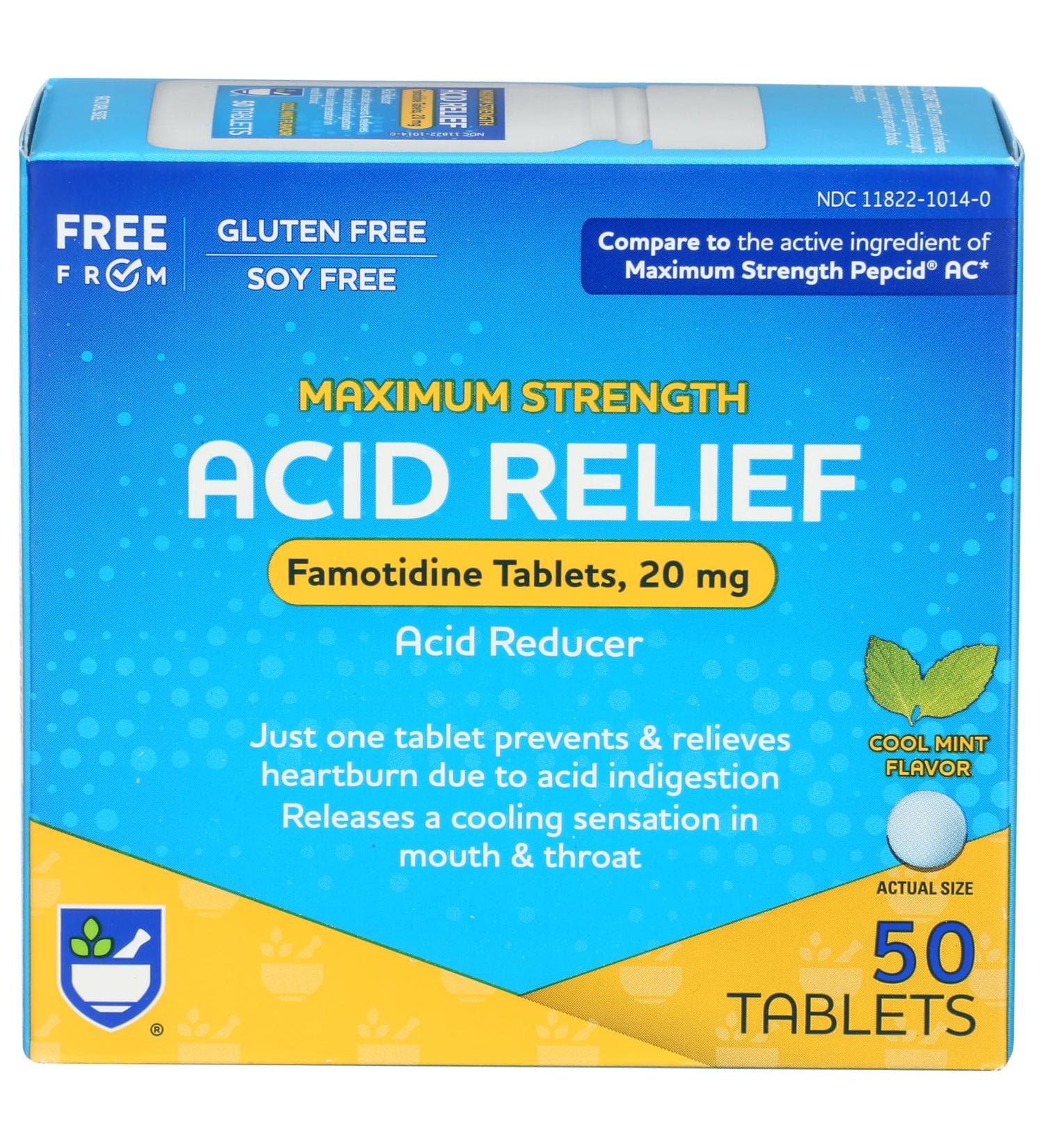 Rite Aid Maximum Strength Famotidine Tablets 20 mg - 50 Count | Cool Mint Heartburn Relief & Acid Reflux Pills - Buy Online on GoSupps.com