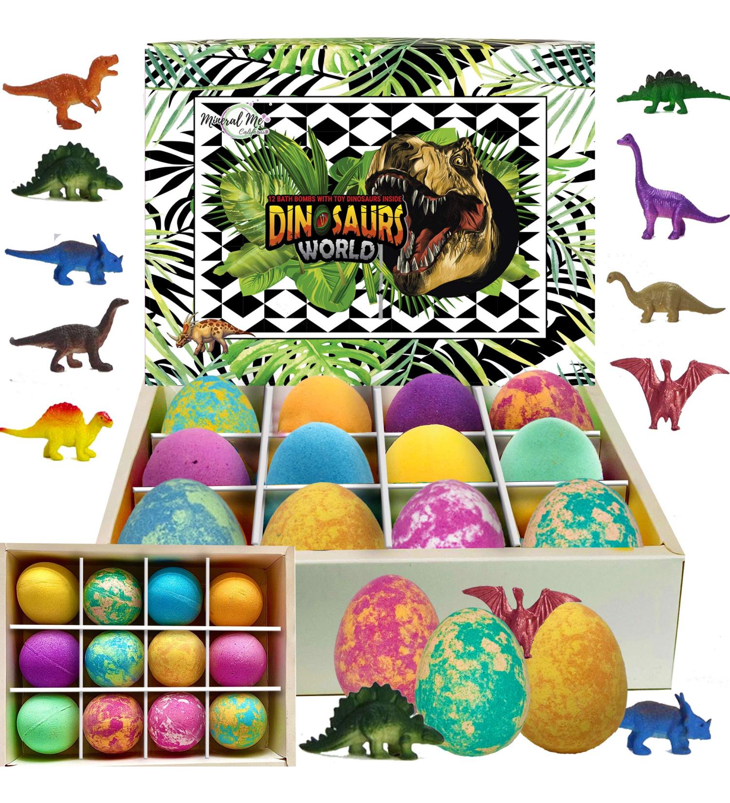 Bath Bombs for Kids - 12 Colorful Dinosaur Surprise Egg Fizzies | Safe Spa Gift for Boys & Girls - Buy Online on GoSupps.com