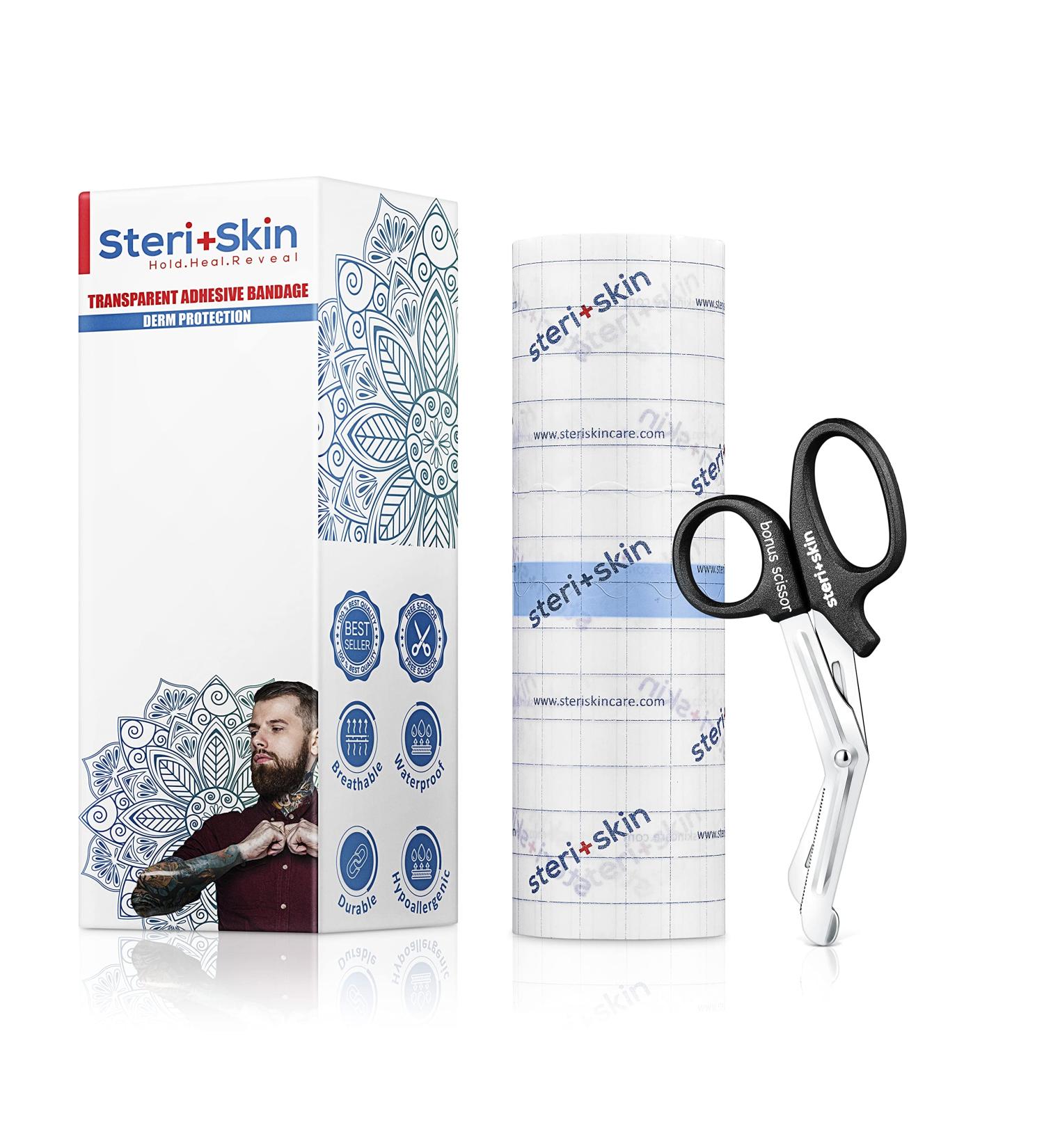 Tattoo Bandage Aftercare Wrap 6x40 - Transparent Waterproof Film for Skin Protection & Healing - Includes Scissors (Pack of 1) - Buy Online on GoSupps.com