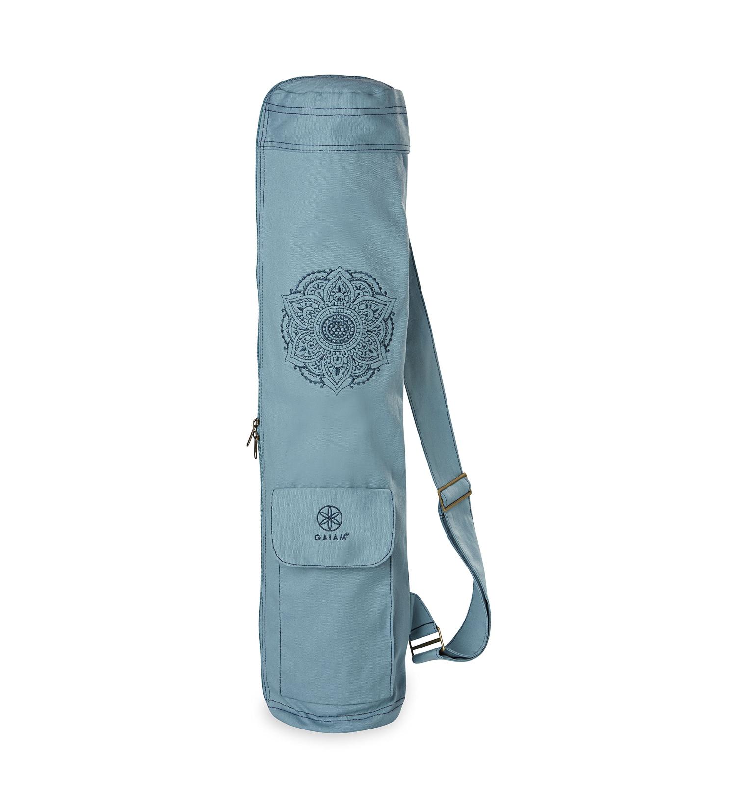 Gaiam Full Zip Cargo Yoga Mat Bag - Adjustable Strap, Front & Back Pockets Niagara Blue (25L x 6 Diameter) - Buy Online on GoSupps.com