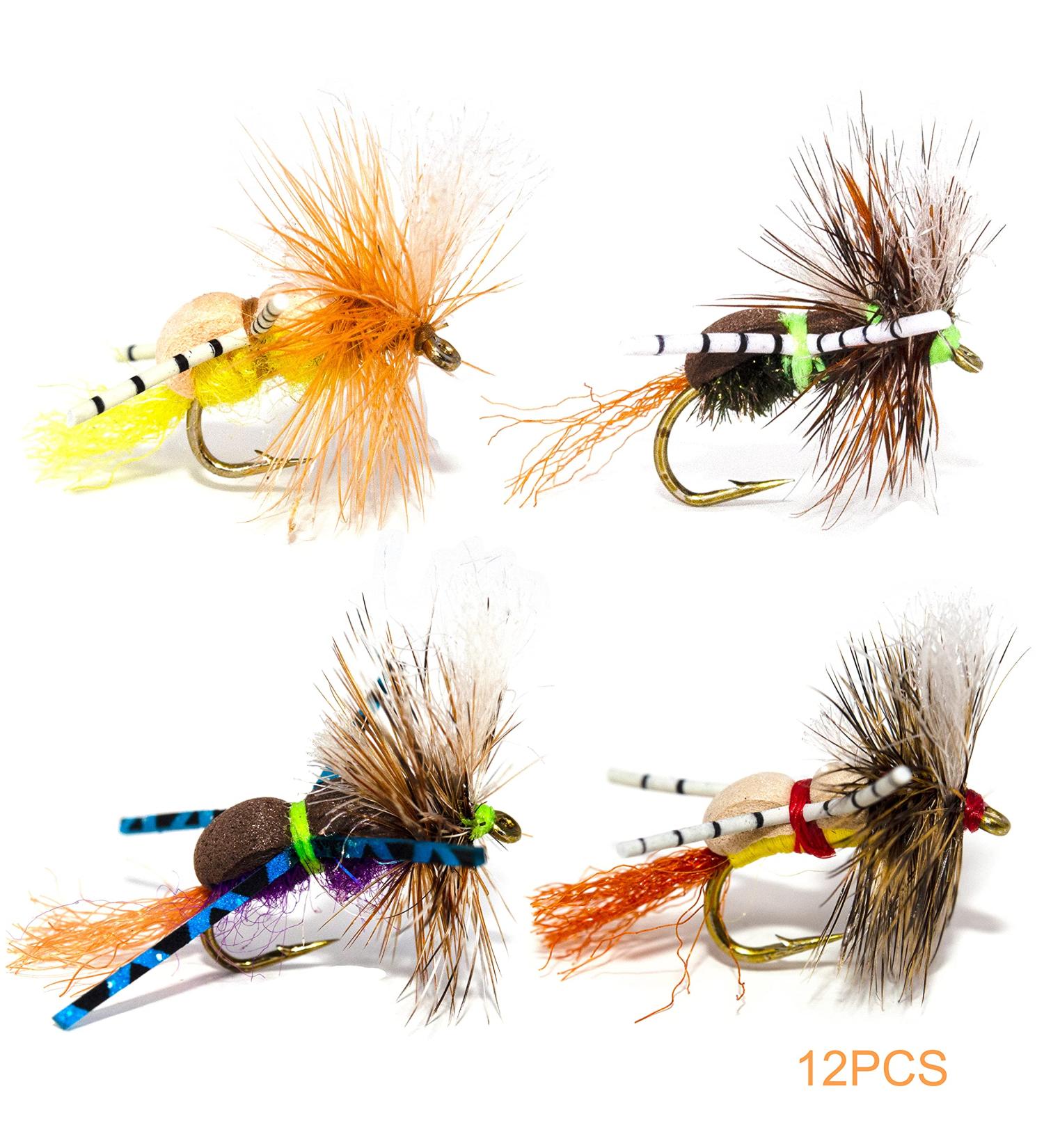 Favorite Fly Fishing Flies Assortment | Dry, Wet, Nymphs, Streamers, Wooly Buggers, Caddis | Trout, Bass Fishing Lure 12 Grumpy Frumpy
