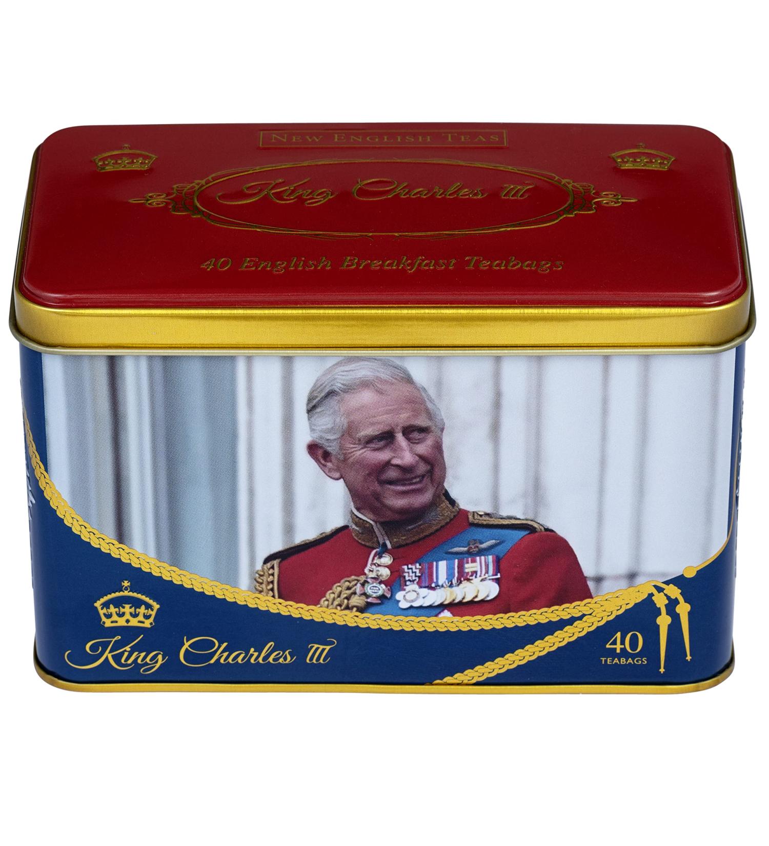New English Teas King Charles III Tea Tin with 40 English Breakfast Teabags - Buy Online on GoSupps.com
