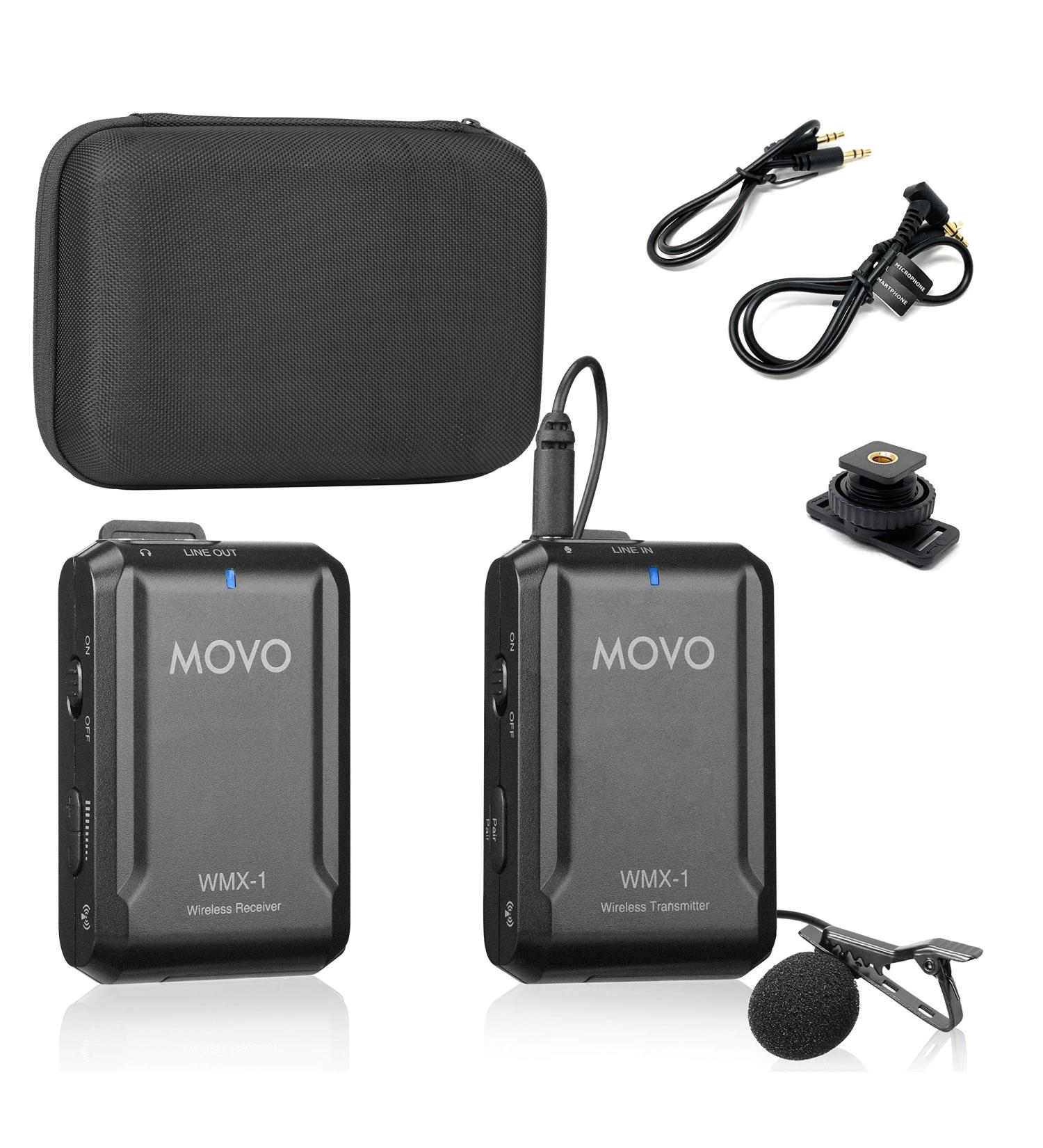 Movo WMX-1 Wireless Lavalier Microphone System for DSLR Cameras, Camcorders, iPhone, Android Smartphones & Tablets - 200ft Range - Buy Online on GoSupps.com