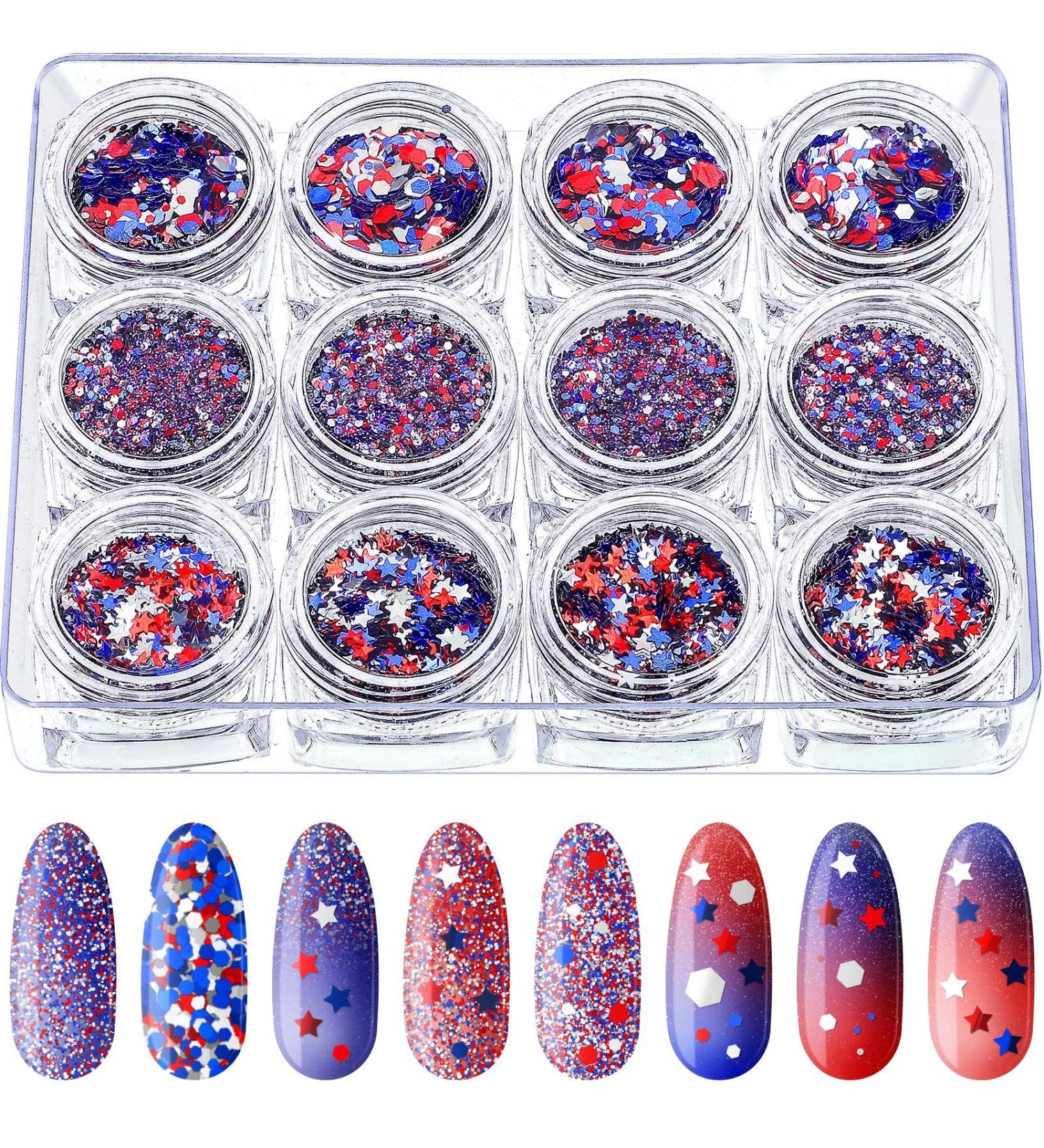 Independence Day Nail Glitter - 4th of July Red Blue Silver Sequins for Women and Girls - Buy Online on GoSupps.com
