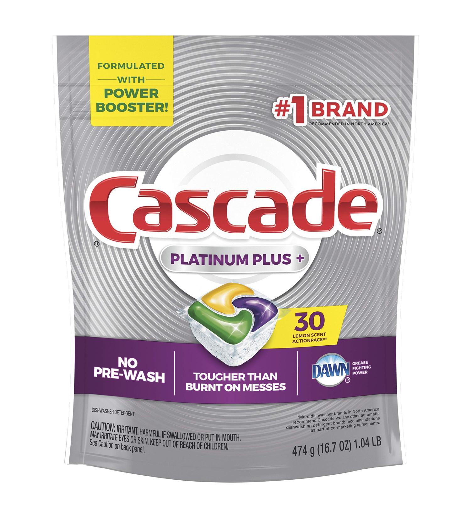 Cascade Platinum Dishwasher Pods - Lemon Actionpacs with Cleaner - 30 Count - Buy Online on GoSupps.com