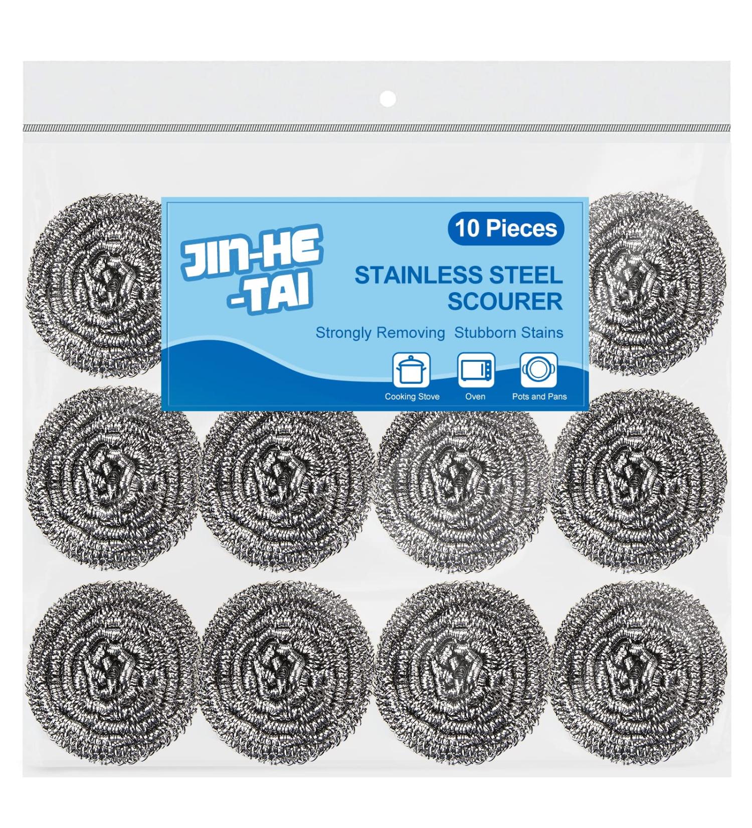 10 Pack Stainless Steel Scrubber - Heavy Duty Scrubbers for Pots, Pans, Stoves, Grills, and More - Buy Online on GoSupps.com