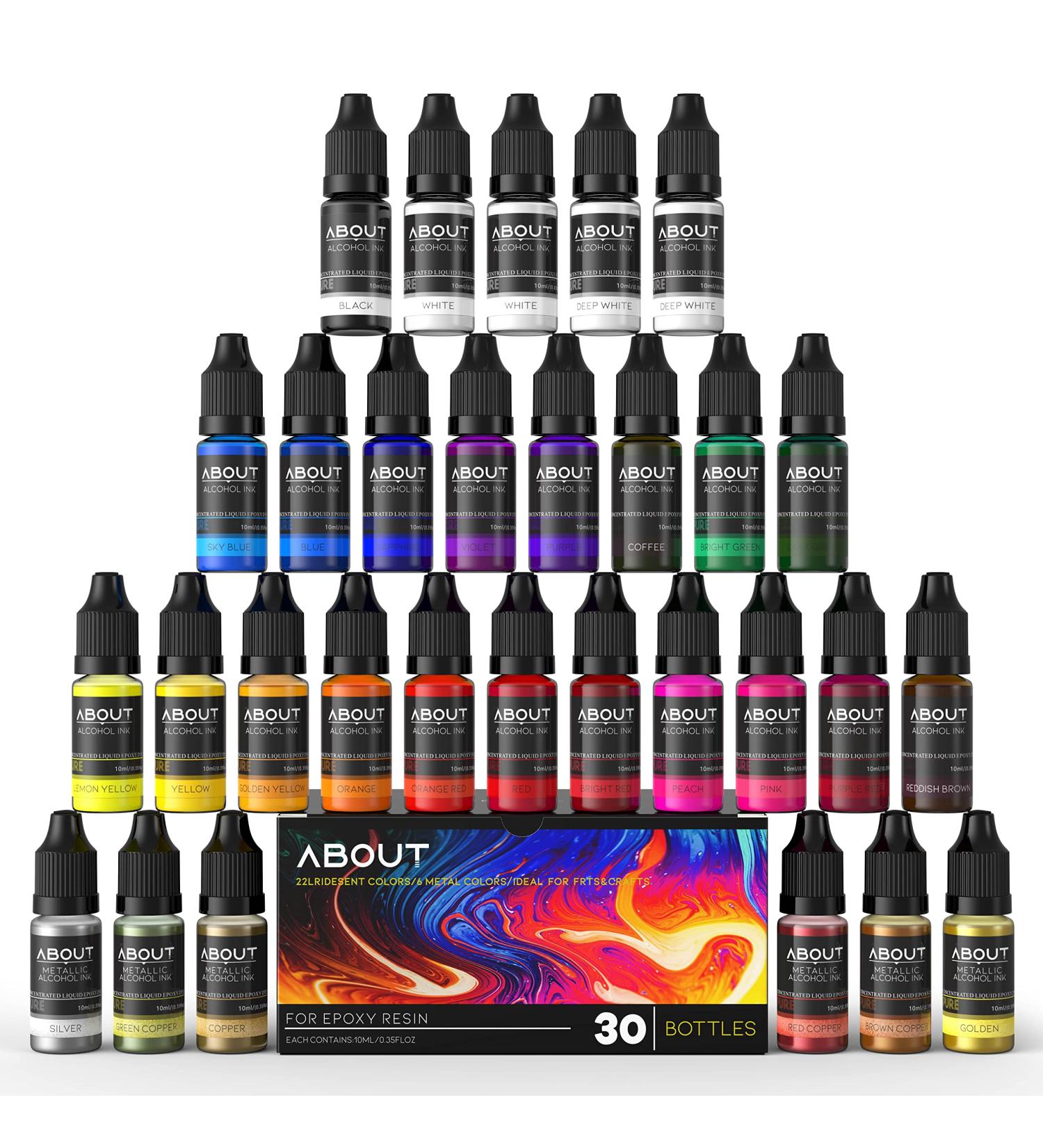 30 Bottles Alcohol Ink Set - Vibrant Colors for Resin Art, Petri Dish, Epoxy, Tumbler Cup Painting - 10ml Each - Buy Online on GoSupps.com