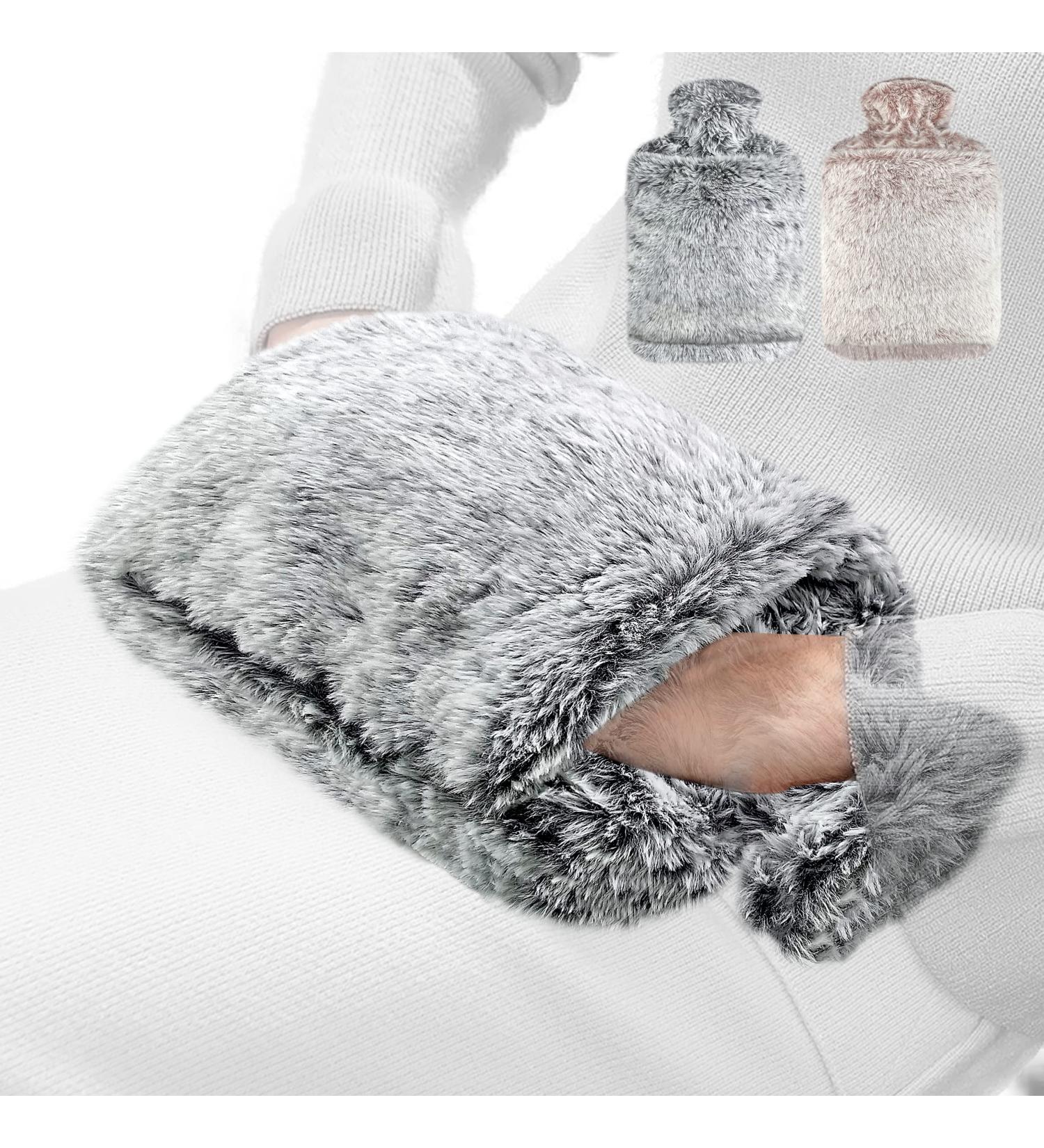 OBQO 2.0L Hot Water Bottle with Soft Cover - Leak-Proof Fluffy Natural Rubber Hand Warmer - Ideal Gift for Kids & Adults (Gray) - Buy Online on GoSupps.com