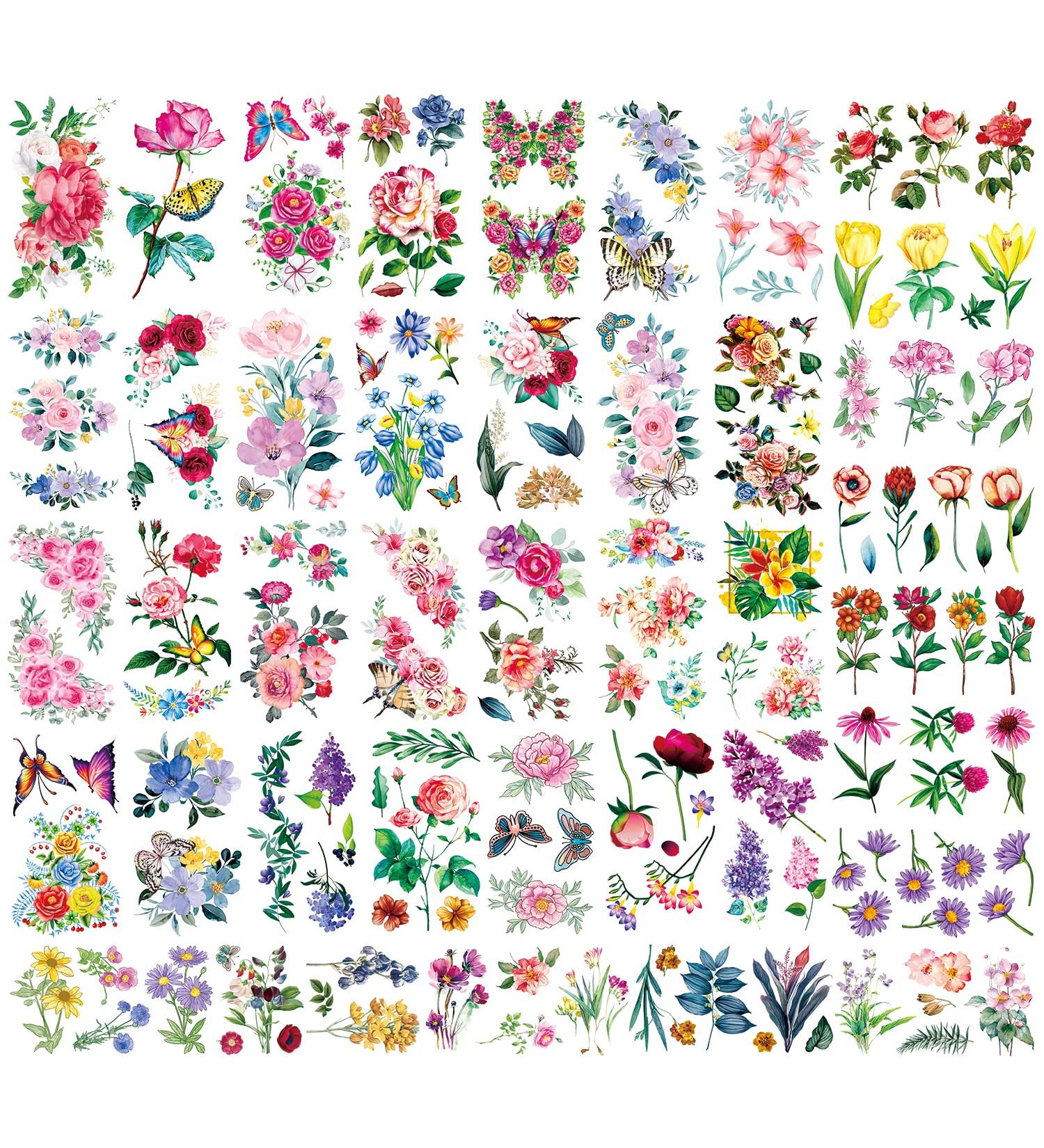 DHAHBHC 12 Sheets Butterfly Flower Temporary Fake Tattoos For Women Girls Waterproof Body Stickers 3D 3.7 * 7.7inch (40pcs Color Small Flower)