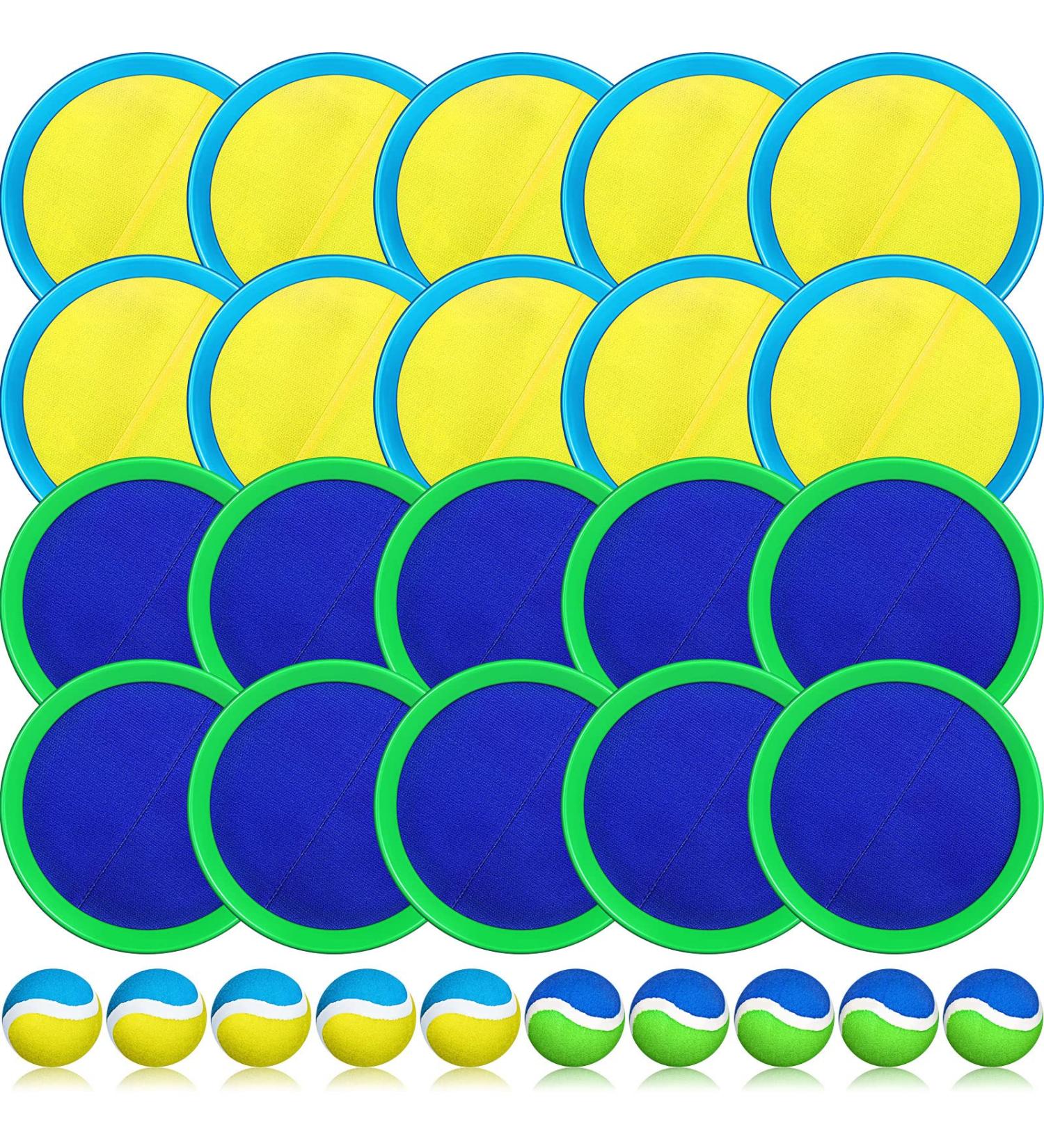 Kids Toss and Catch Game Set - 20 Paddles, 10 Balls - Outdoor Beach Game for Kids and Adults - Nylon Catch Toys - Playground Sports Games - Blue/Green & Pink/Yellow/Blue - Buy Online on GoSupps.com