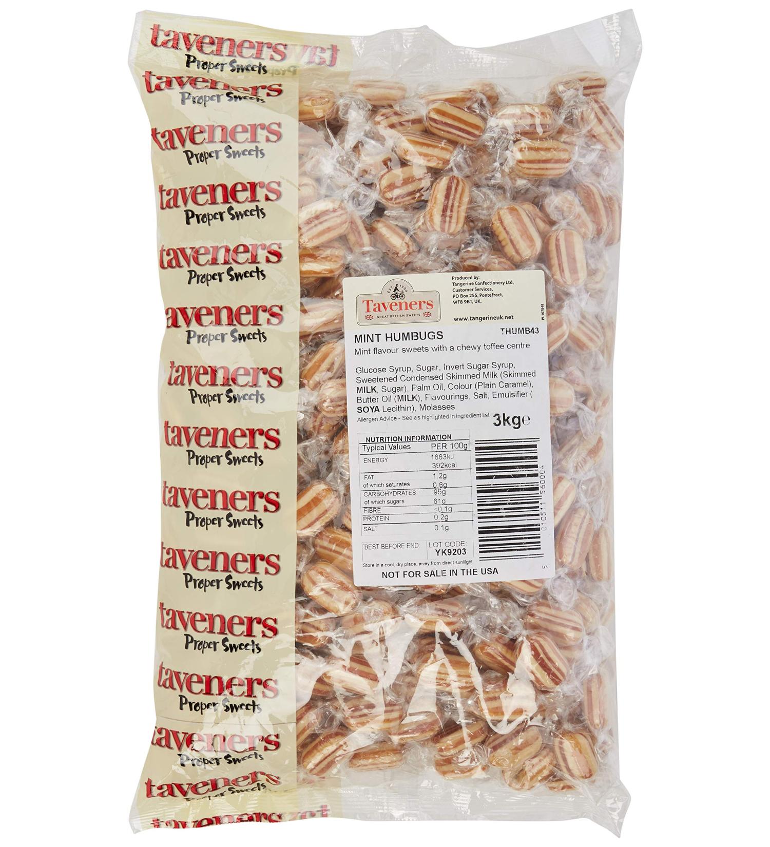 Taveners Mint Humbug Sweets 3 kg Bag - Refreshing Mint Flavor (1 Pack) - Buy Online on GoSupps.com