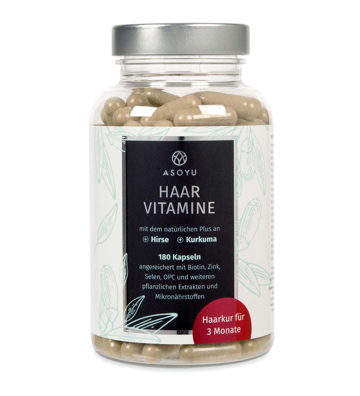 Asoyu Haar Vitamins - 180 Vegan Hair Capsules with Biotin Turmeric & Zinc for Men & Women | 3-Month Supply Hair Growth Supplement - Buy Online on GoSupps.com