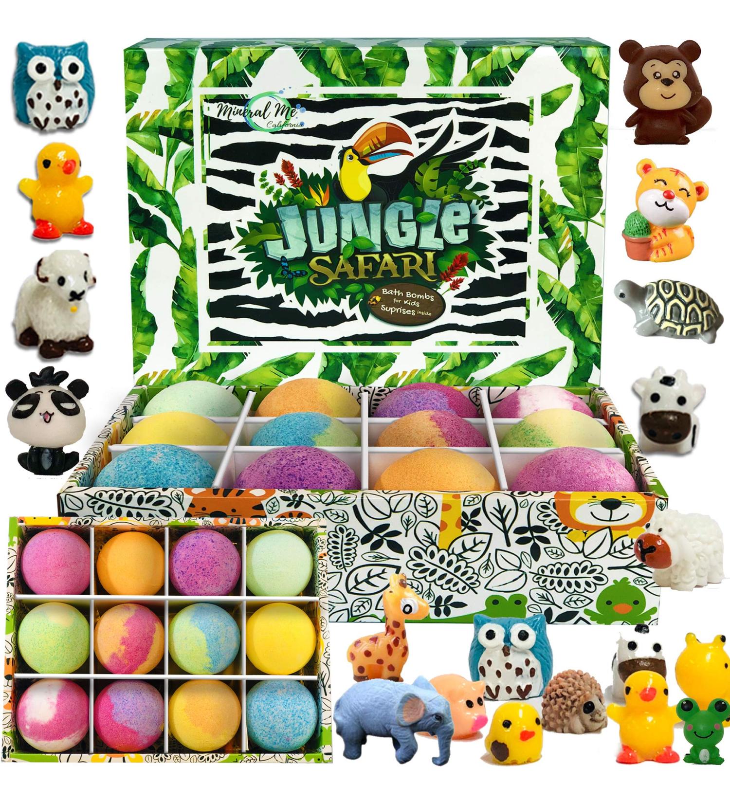 Kids Bath Bombs with Jungle Animal Toys - Set of 12 Organic Fizzies for Gentle & Safe Spa Fun | Birthday Gift for Boys & Girls - Buy Online on GoSupps.com