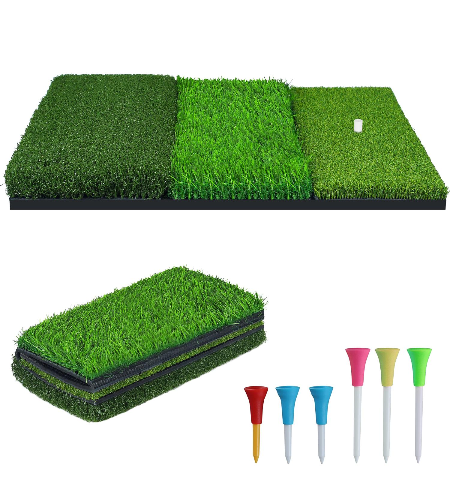 NEWCARE Golf Hitting Mat 3-in-1 Foldable Grass Mat - Practice Chipping, Swing Detection, Batting - Backyard Portable Mat for Driving & Putting - Golf Training Tri-Turf Mat - Buy Online on GoSupps.com