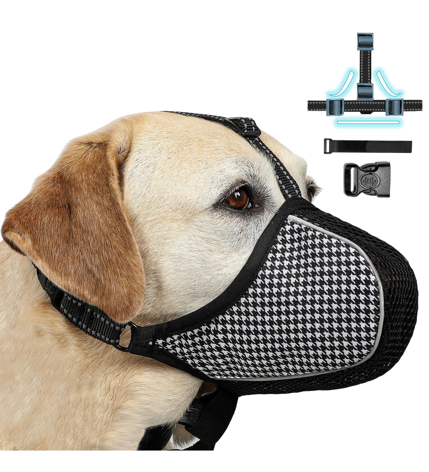 Breathable Muzzle for Large Dogs | Reflective & Adjustable Pet Mask | Prevent Eating Biting & Chewing - Buy Online on GoSupps.com
