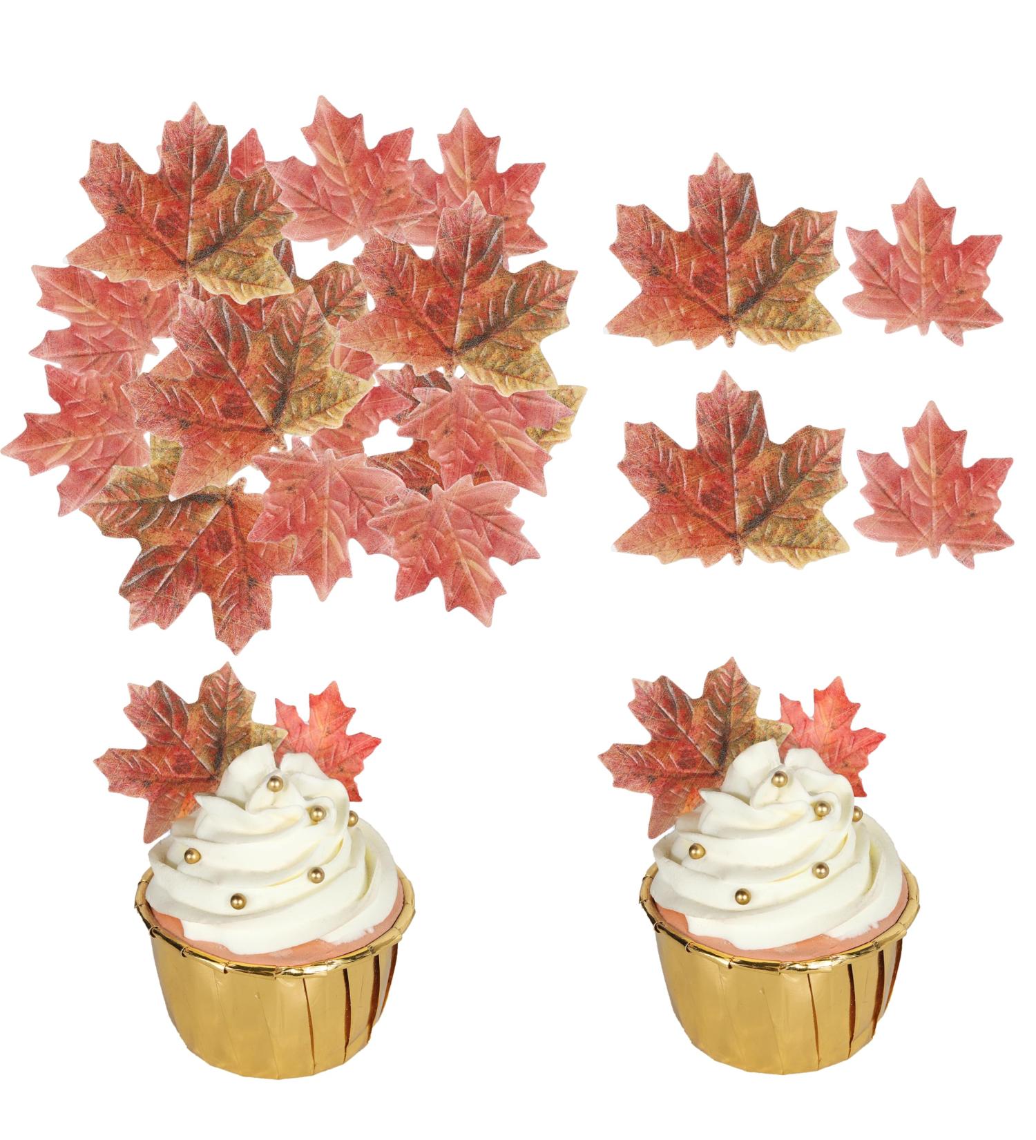 Xsstarmi 40 Pack Edible Fall leaves Cupcake Toppers Gold Leaf Cake Toppers Rice Paper Maple Leaves Wafer Cake Decorations for Autumn Thanksgiving Wedding Birthday Party Cake Decorations Pattern a - Buy Online on GoSupps.com