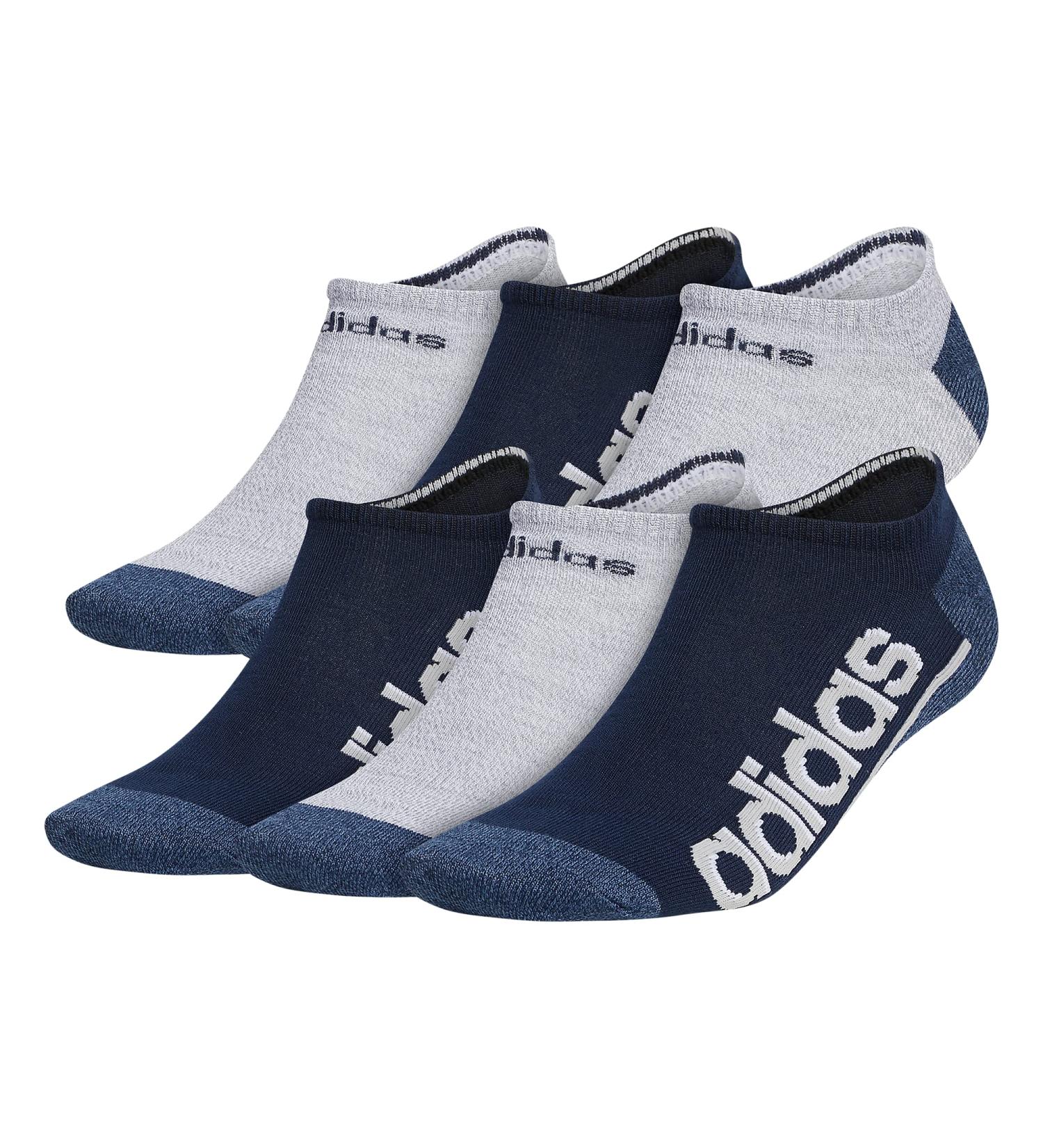 adidas Men's Superlite Linear 3 No Show Socks 6-Pack - Collegiate Navy/Wonder Steel Blue/Clear Onix Grey - Large - Buy Online on GoSupps.com