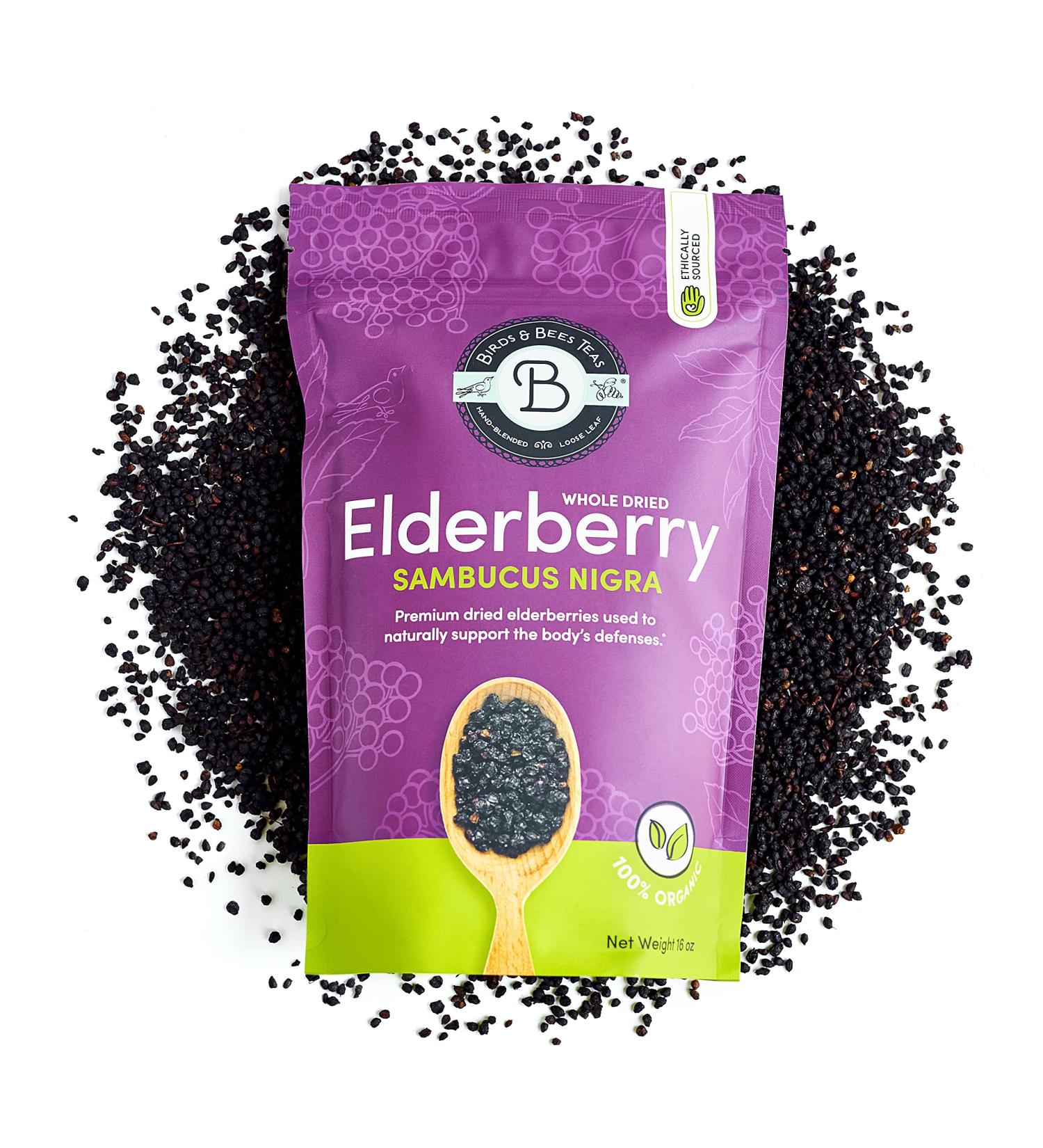 Dried Organic Elderberry - 1lb Bulk for Tea, Syrup, Popsicles & Gummies | Birds & Bees Teas - Buy Online on GoSupps.com