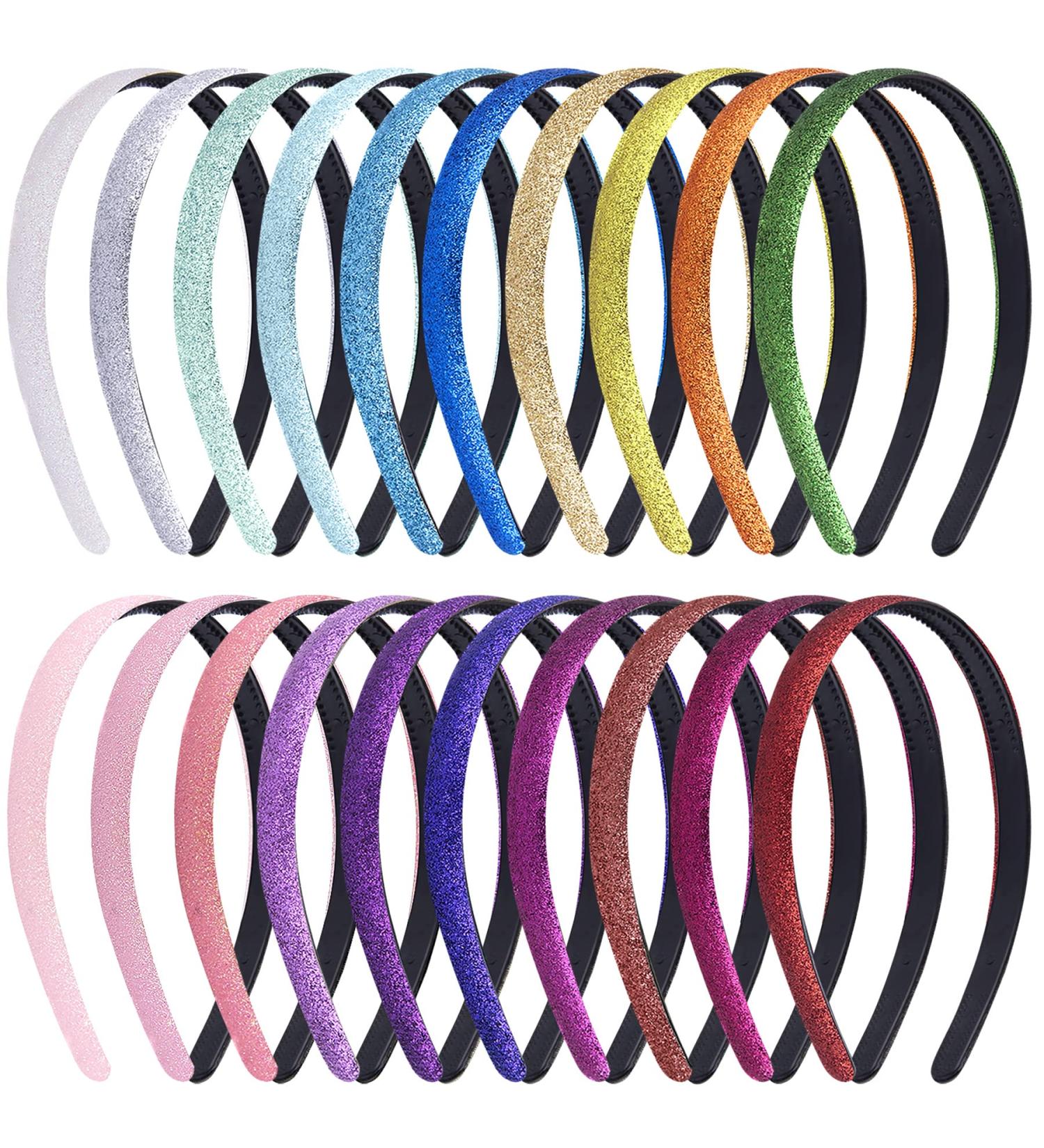 Duufin 20-Piece Glitter Headbands for Girls - Sparkly Colorful Plastic Hair Accessories | 20 Colors Candy Collection - Buy Online on GoSupps.com
