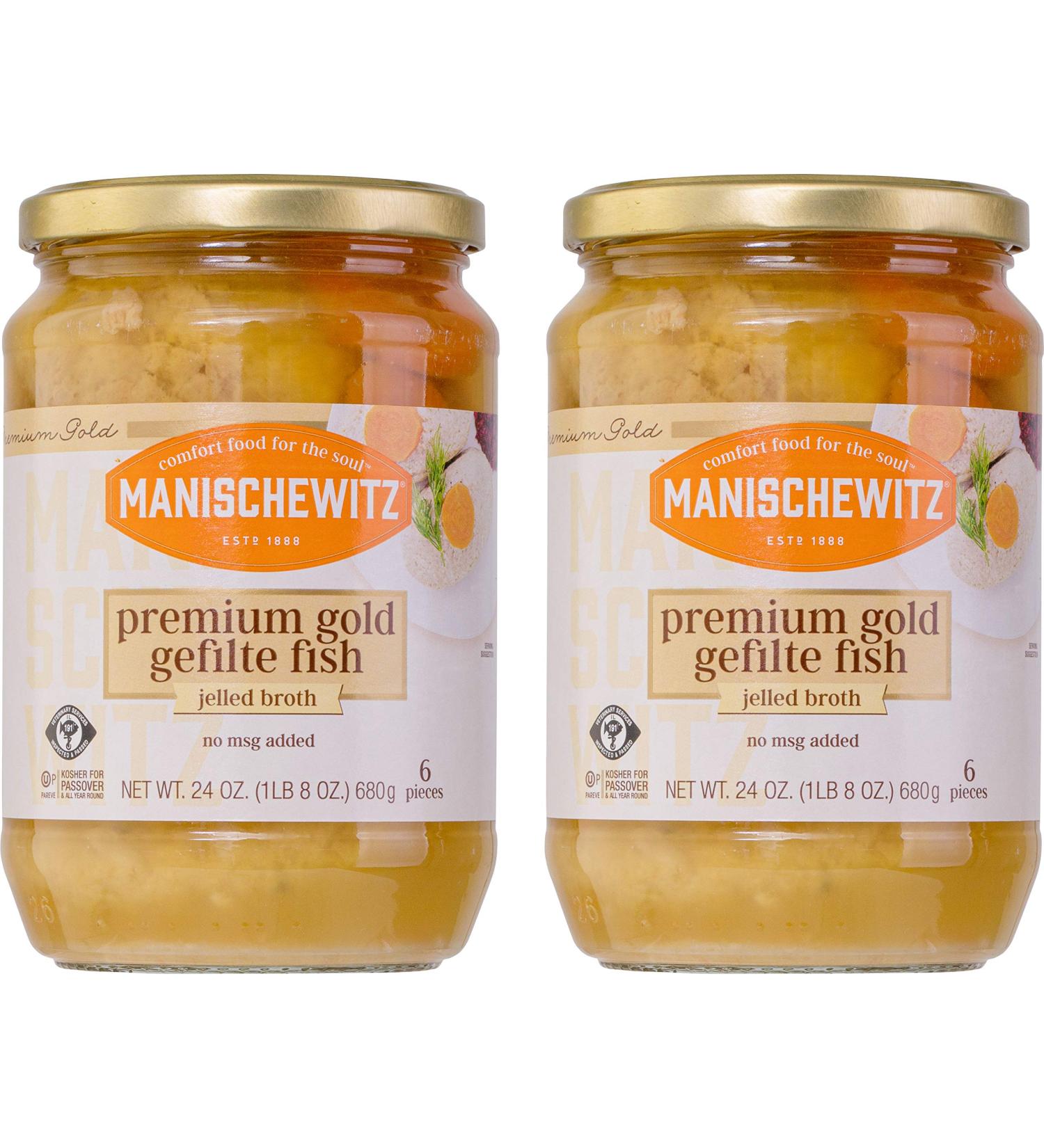 Manischewitz Premium Gold Gefilte Fish with Carrots 24oz (2 Pack), Kosher for Passover