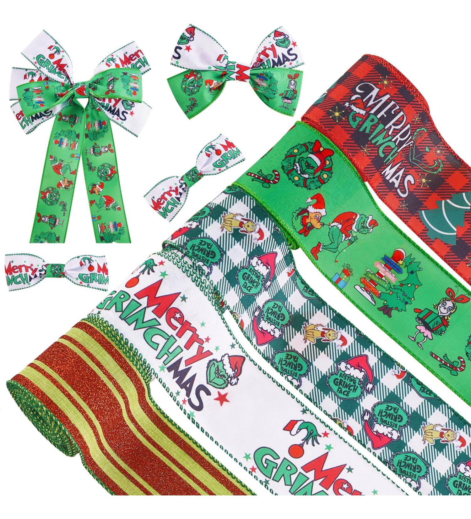 Christmas Ribbon Wired 2.5 Inch x 25Yards(5 Roll x 5 Yards) Grinchs Ribbon for Wreaths Bows DIY Christmas Ribbon with Wire for Gift Wrapping Crafts DIY Grinchs Christmas Decorations Holiday Decor - Buy Online on GoSupps.com