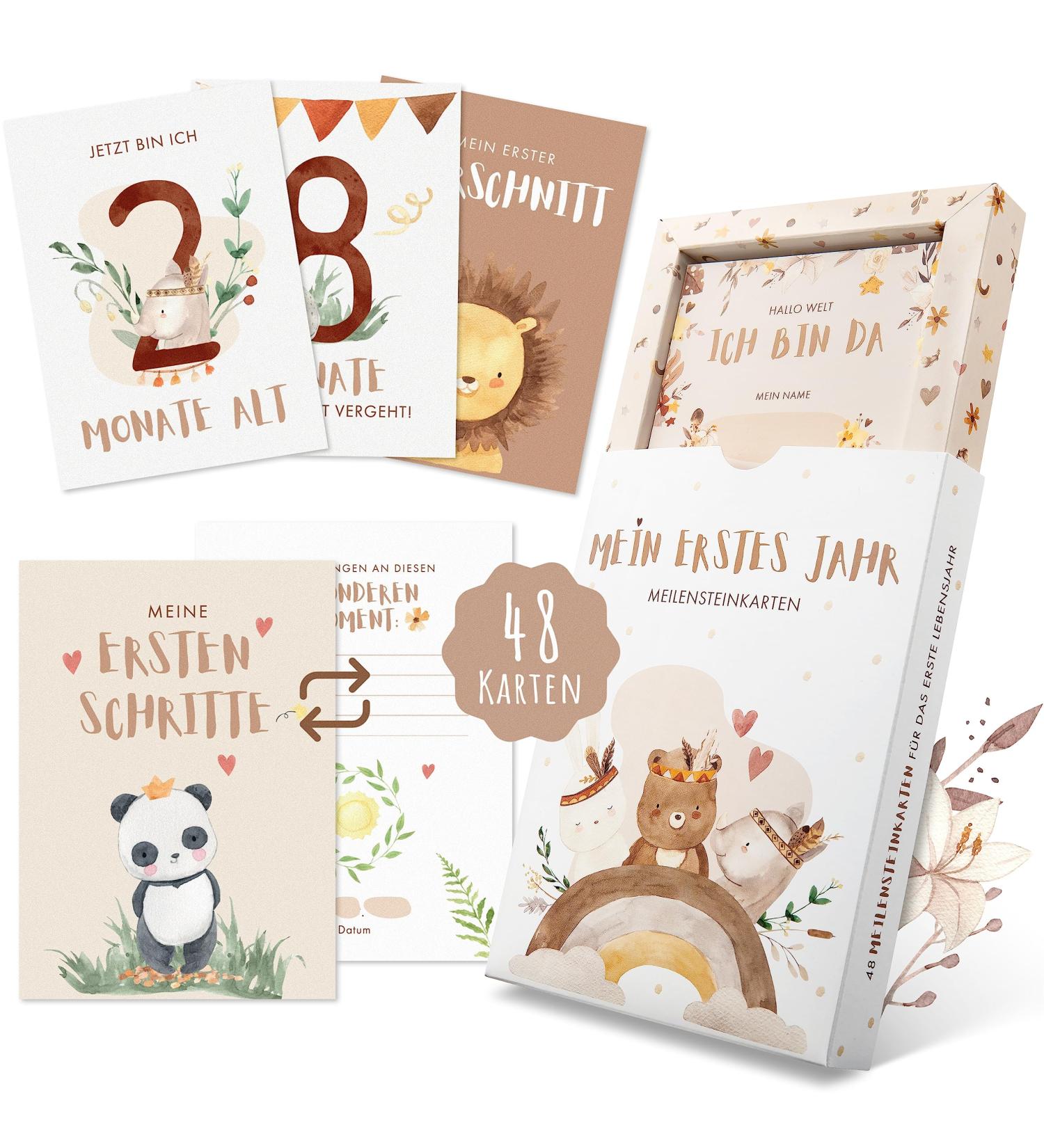Eulentaler Milestone Cards Set | Boho Style Baby Milestones | 48 Cards Gift Box for Boys & Girls | Perfect for Birth & Baby Parties - Buy Online on GoSupps.com