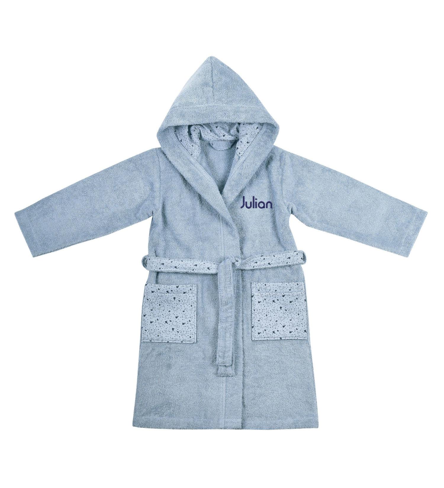 Wolimbo Personalized Children's Bathrobe - 100% Cotton Baby Bathrobe in Steel Blue Whales - Embroidered Name & Motif - Buy Online on GoSupps.com