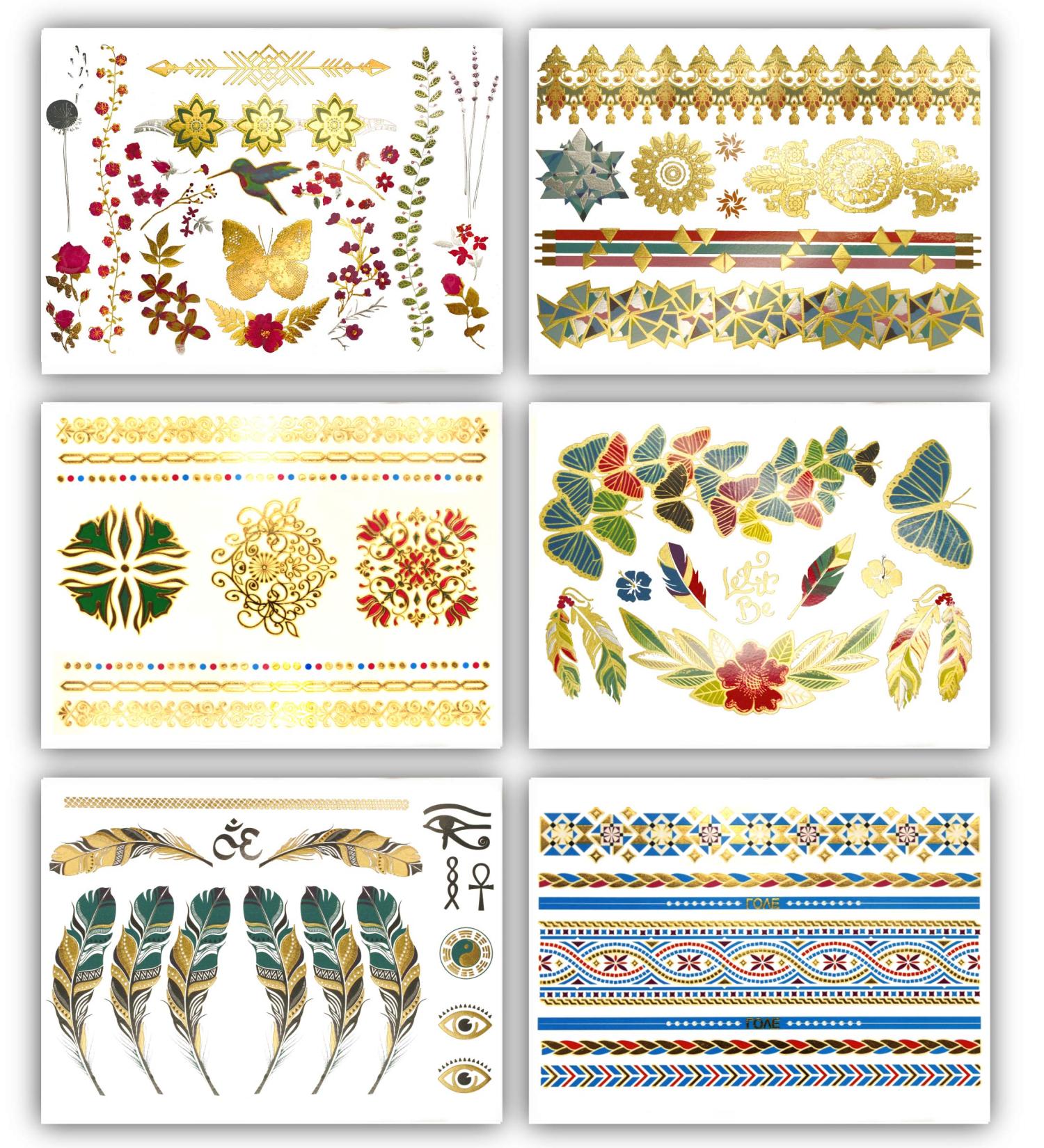 Terra Tattoos Gold Metallic Temporary Tats - 75+ Hawaiian Henna Designs | Butterflies, Mermaid, Tropical | Waterproof, Nontoxic, Long Lasting | Ideal for Beach, Festivals | Shop Now! - Buy Online on GoSupps.com