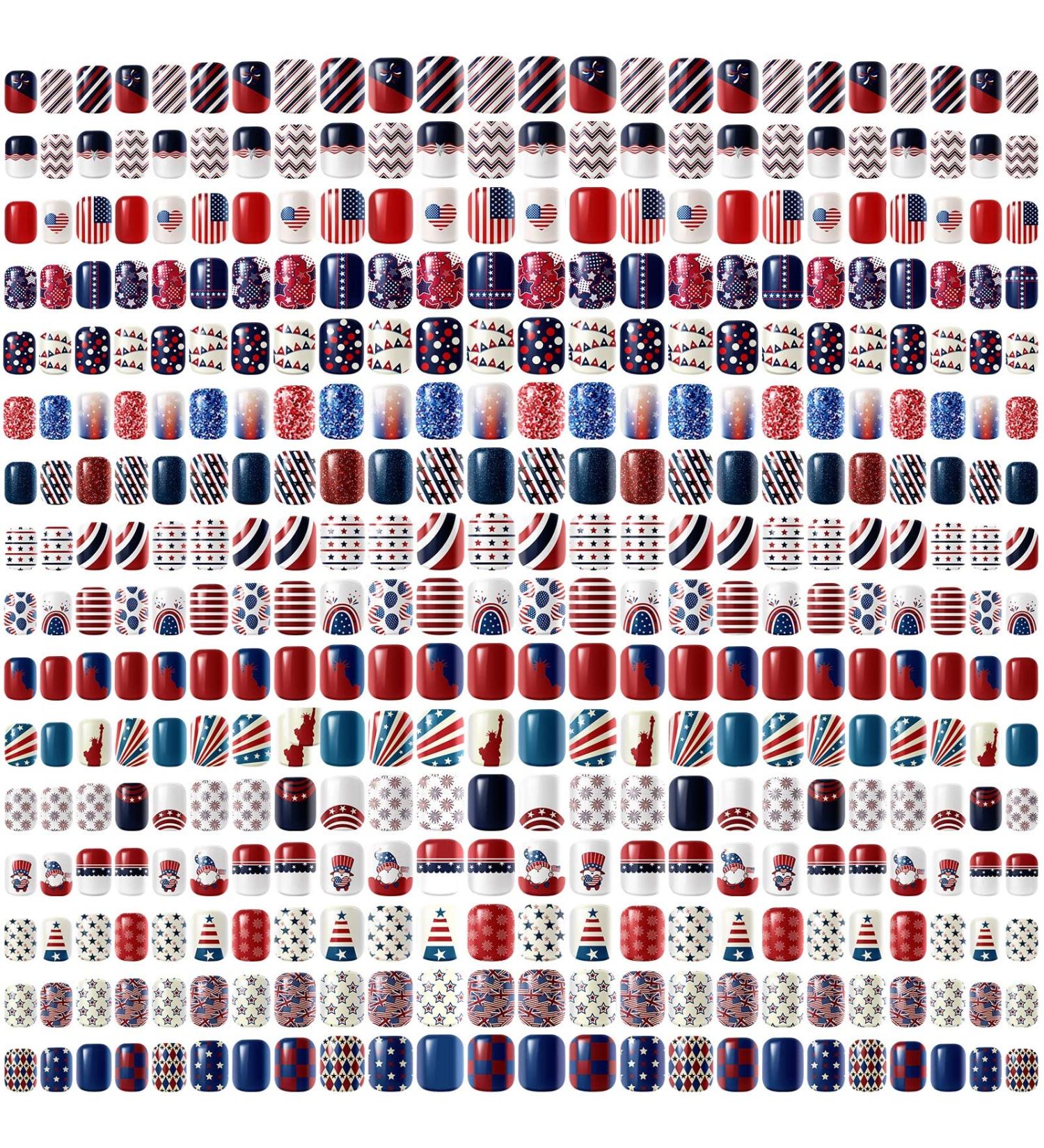 384 Piece Short Independence Day Patriotic Press On Nails - 16 Pack American Flag Square False Nails for Women and Girls - Buy Online on GoSupps.com