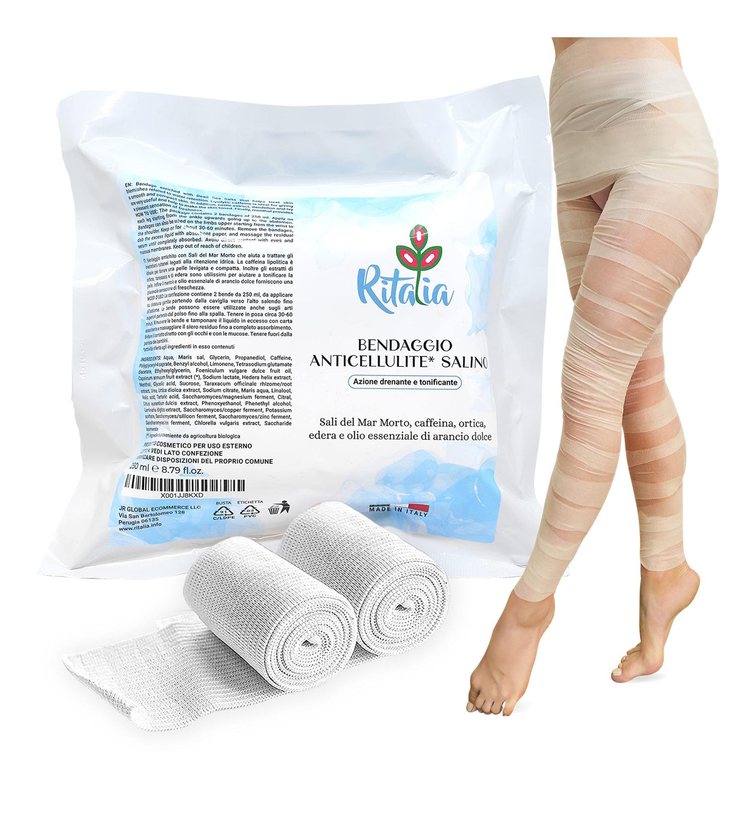 Ritalia LEGS DRAINING BANDAGES with Dead Sea salt and active ingredients 100% VEGAN - Reshaping and firming treatment of anti-cellulite bandages (2x10m Bandages) - Buy Online on GoSupps.com