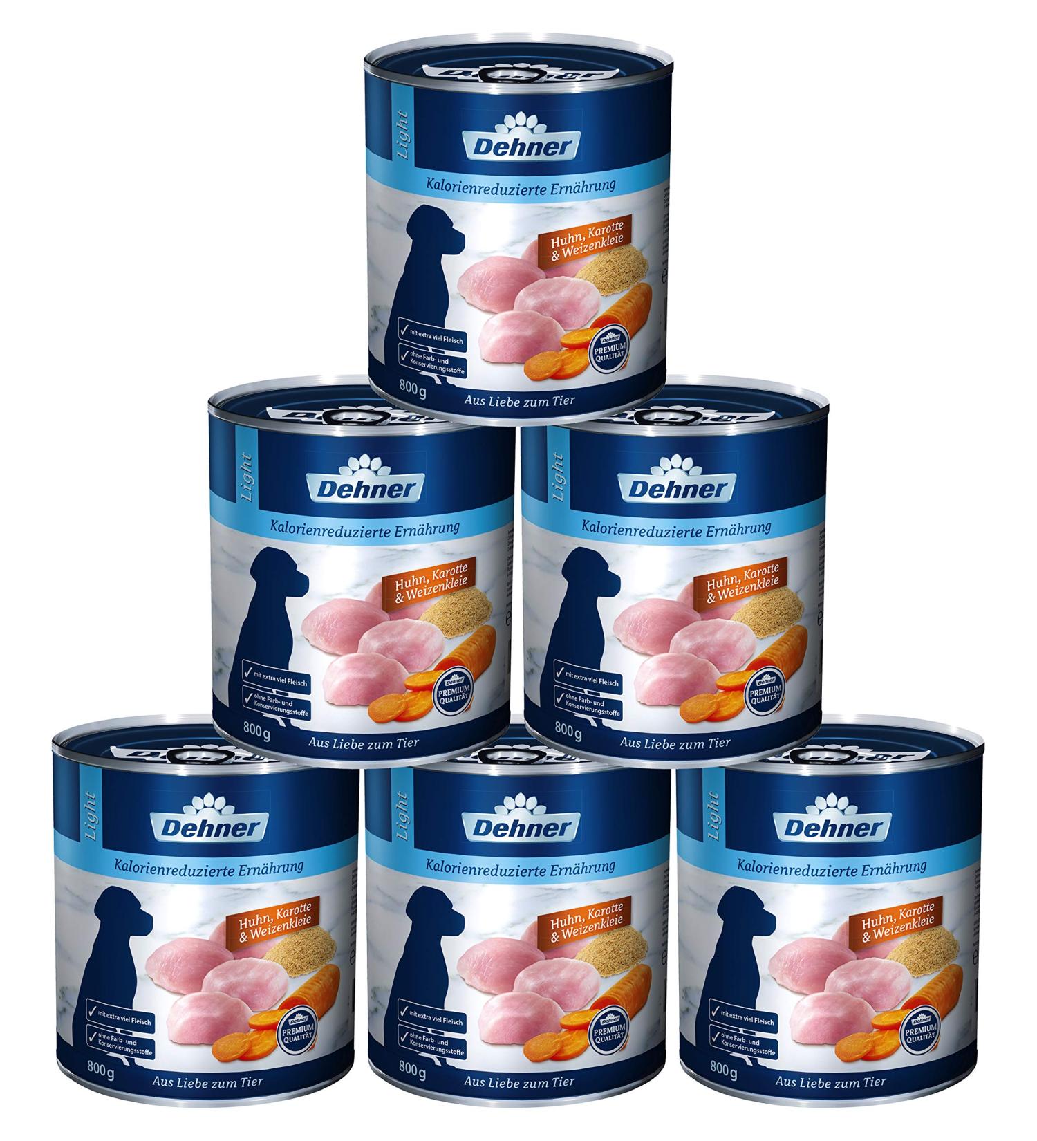 Dehner Premium dog food light wet food reduced for overweight dogs chicken / carrot 6 x 800 g can (4.8 kg) adult chicken carrots and wheat bran 800 g (6 Pack)