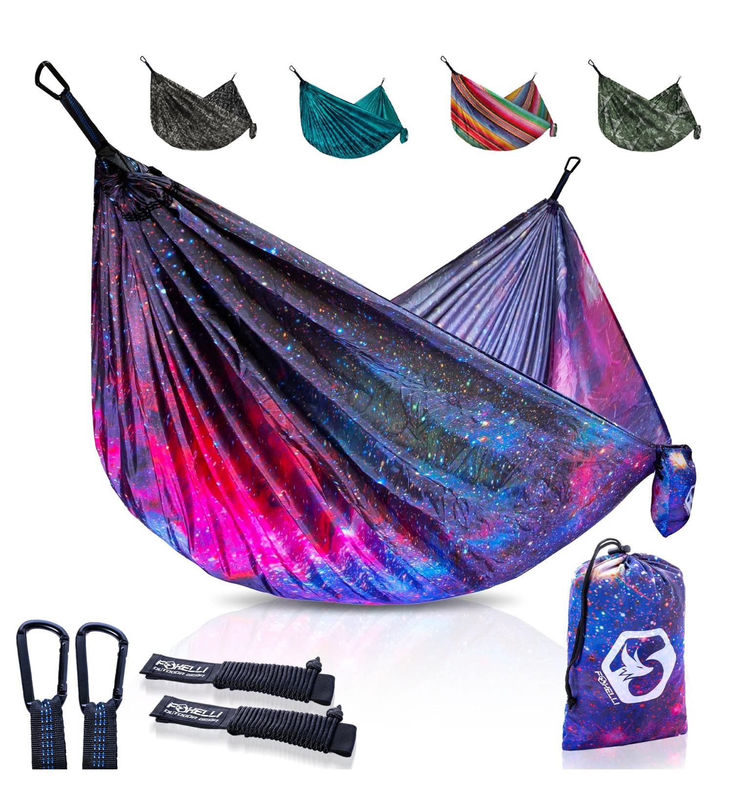 Foxelli Lightweight Parachute Nylon Camping Hammock with Tree Ropes and Carabiners - Ideal for Backpacking, Hiking, Travel, Beach, and Outdoor Adventures - Buy Online on GoSupps.com