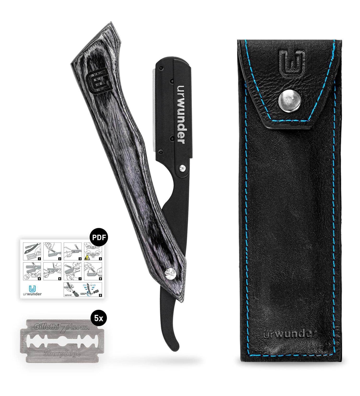 Urwunder Fangz Premium Rasier Knife Set - Sharp Exchange Blades High-Quality Leather Etui Easy Instructions | Perfect Shave - International Shipping - Buy Online on GoSupps.com