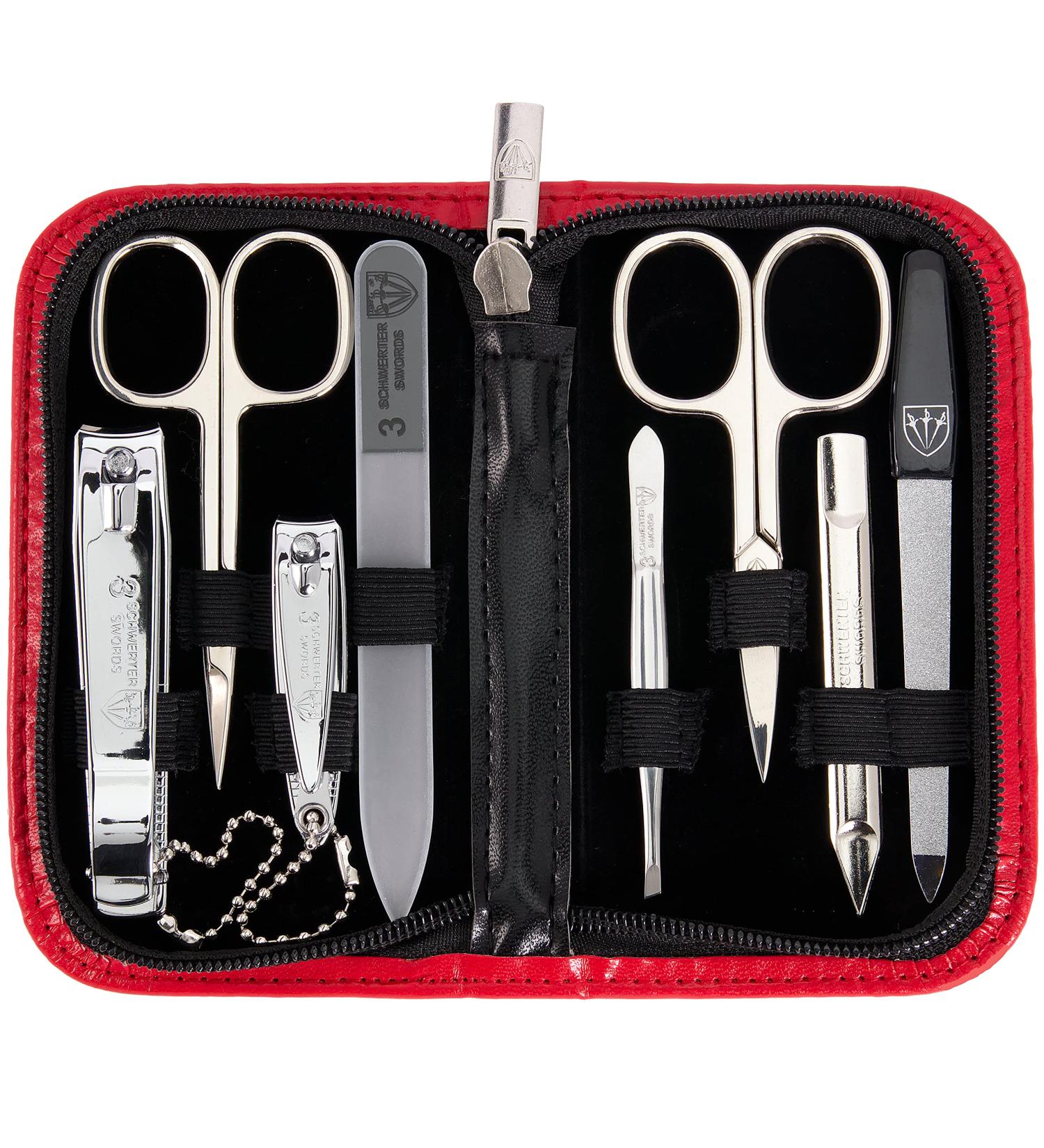 3 Swords Germany - brand quality 8 piece manicure pedicure grooming kit set for professional finger & toe nail care scissors clipper fashion leather case in gift box Made by 3 Swords (002020) RED - SYNTHETIC LEATHER - Buy Online on GoSupps.com
