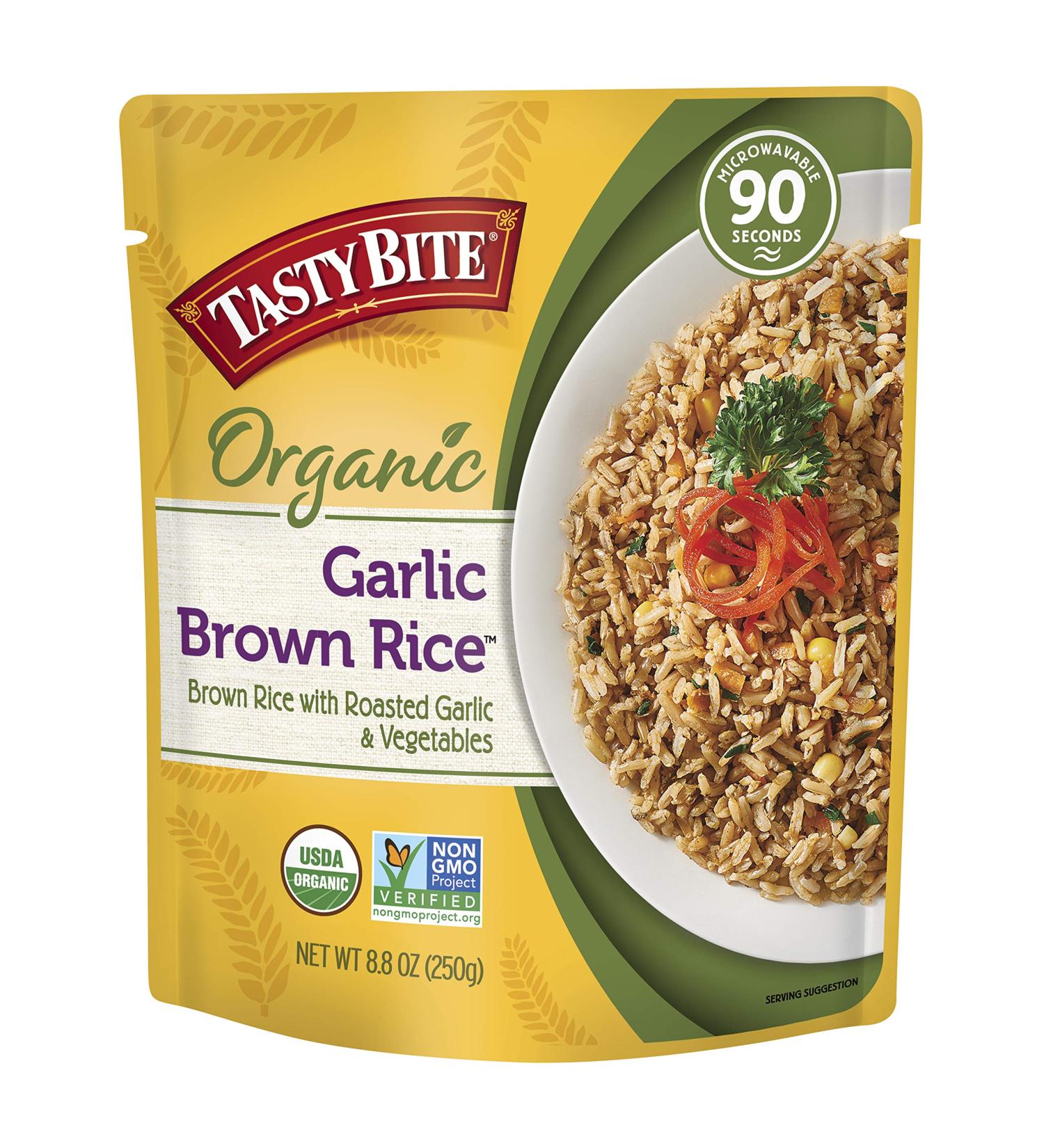 Organic Garlic Brown Rice - Ready to Eat, Vegan - 8.8 oz (Pack of 6) | Tasty Bite - Buy Online on GoSupps.com