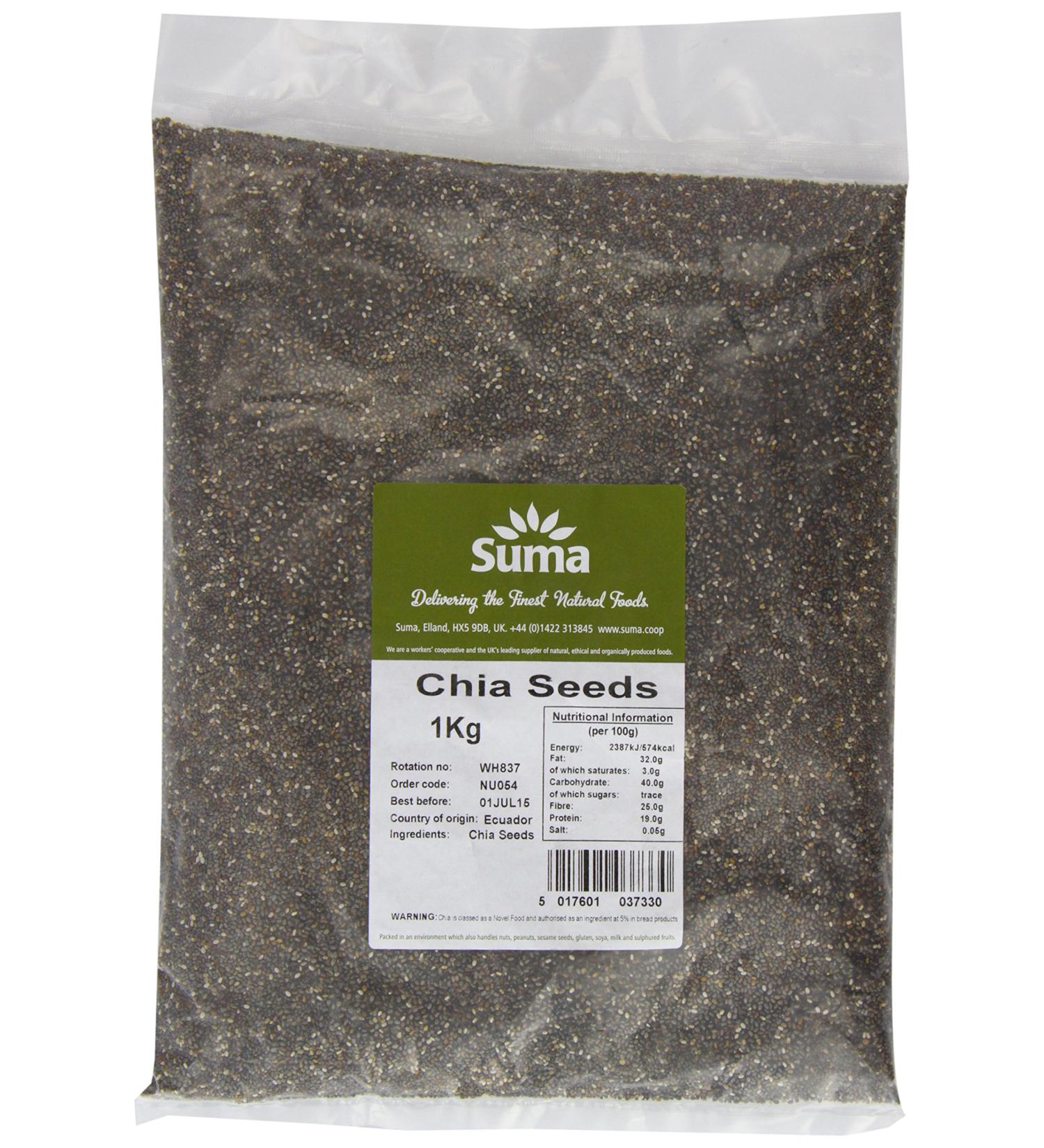 Suma Wholefoods Chia Seeds 1kg - Organic Superfood for Healthy Living - Buy Online on GoSupps.com
