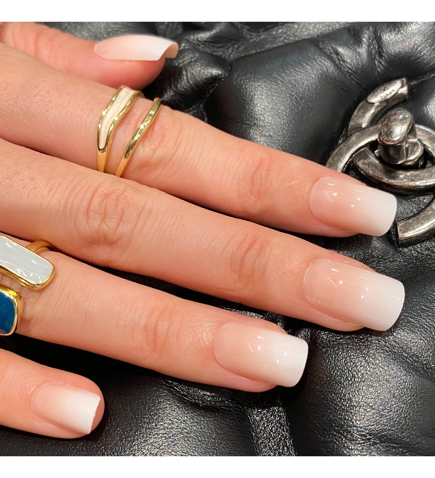 NOVO OVO Milk Cap Short Press On False Nails - Neutral Ombre Gradient French Tip Opaque Fake Nail Kit for Valentine's Day - Buy Online on GoSupps.com