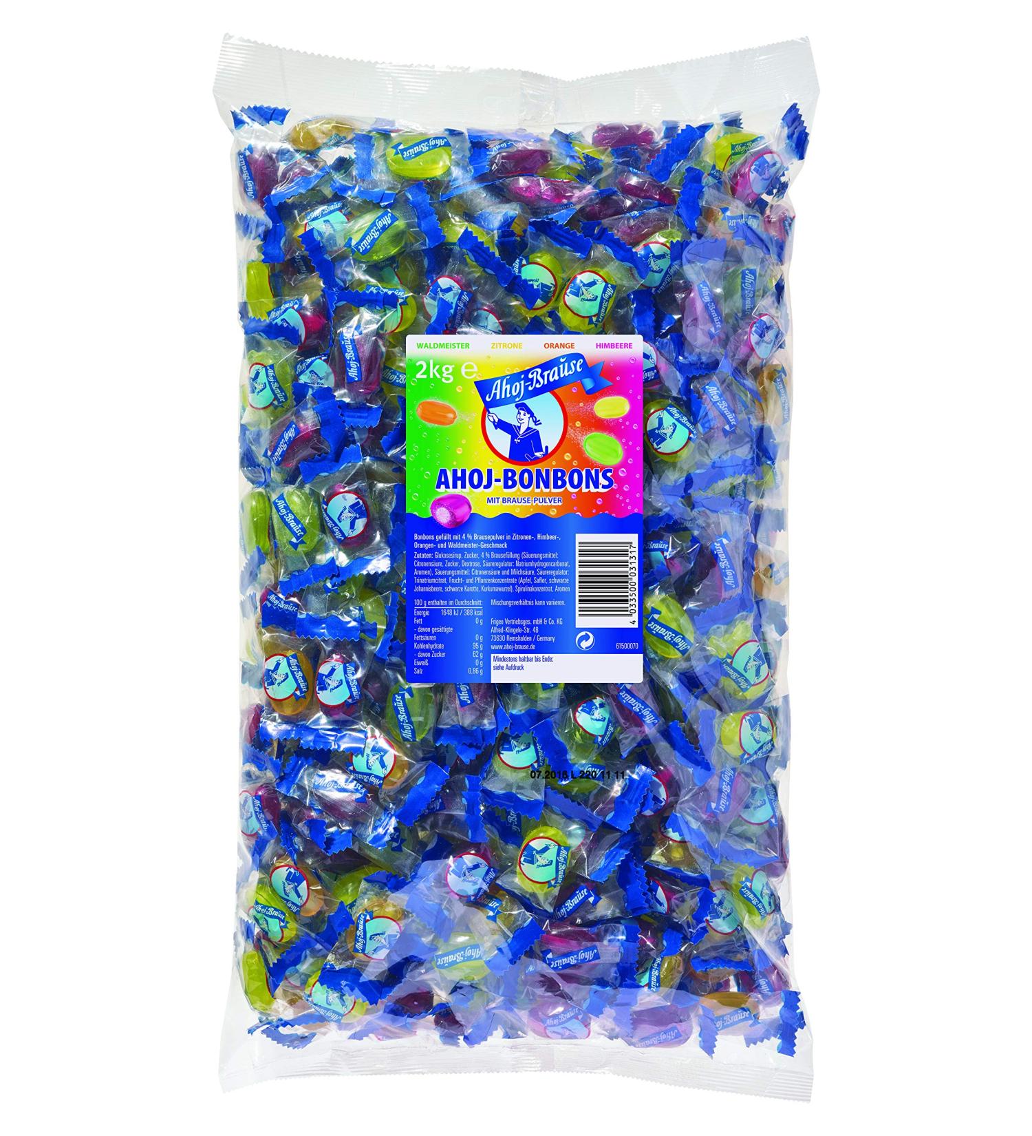 Ahoj-Brause Bonbons 2kg - Vegan Sparkling Fruit Candies in Raspberry Orange Lemon & Woodruff - Sweet & Sour Flavors - Buy Online on GoSupps.com