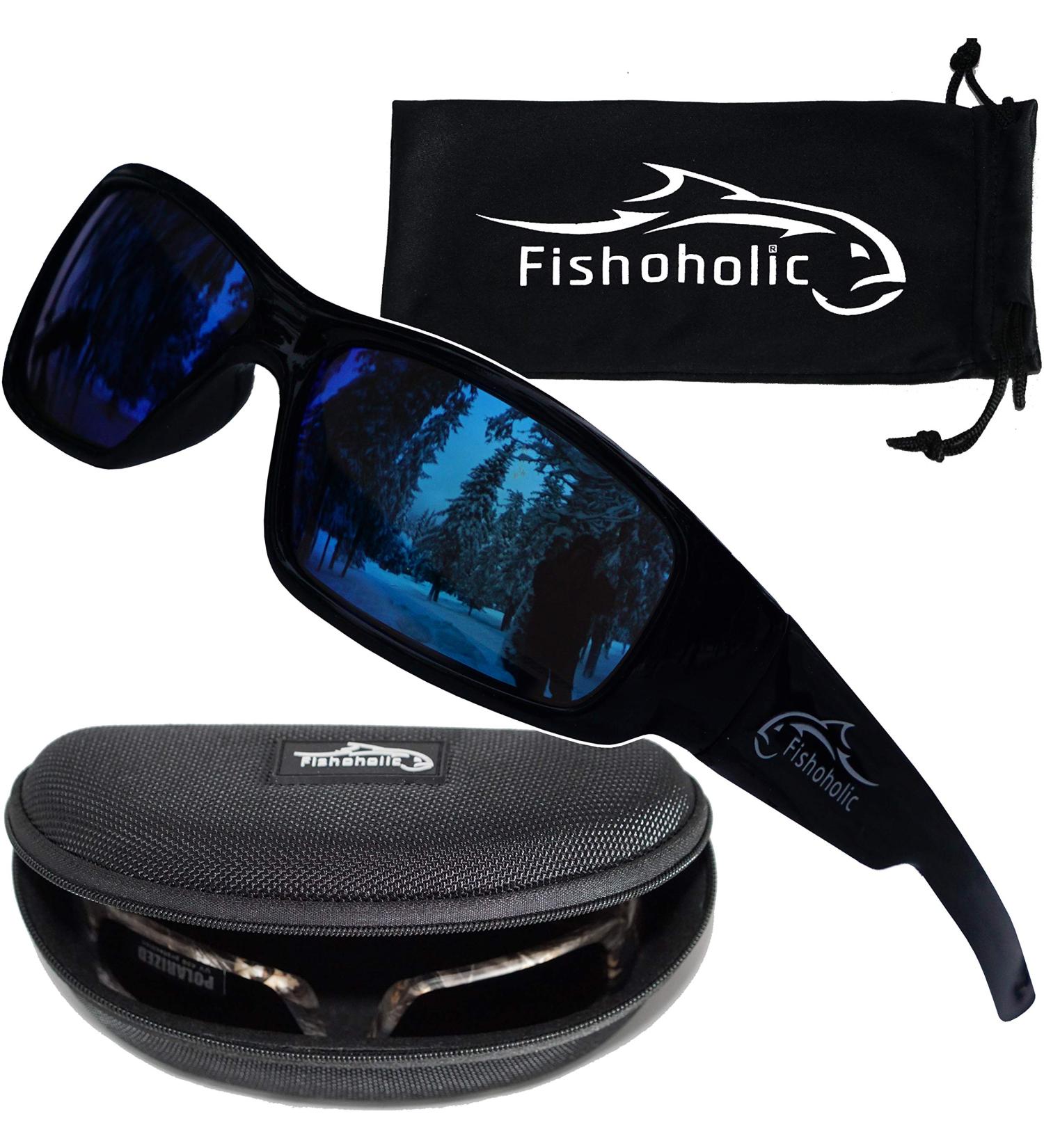 Fishoholic Polarized Fishing Sunglasses -5 Color Options- w Case Pouch UV400 Fishing Gift Gloss Black Blue Mirror - Buy Online on GoSupps.com