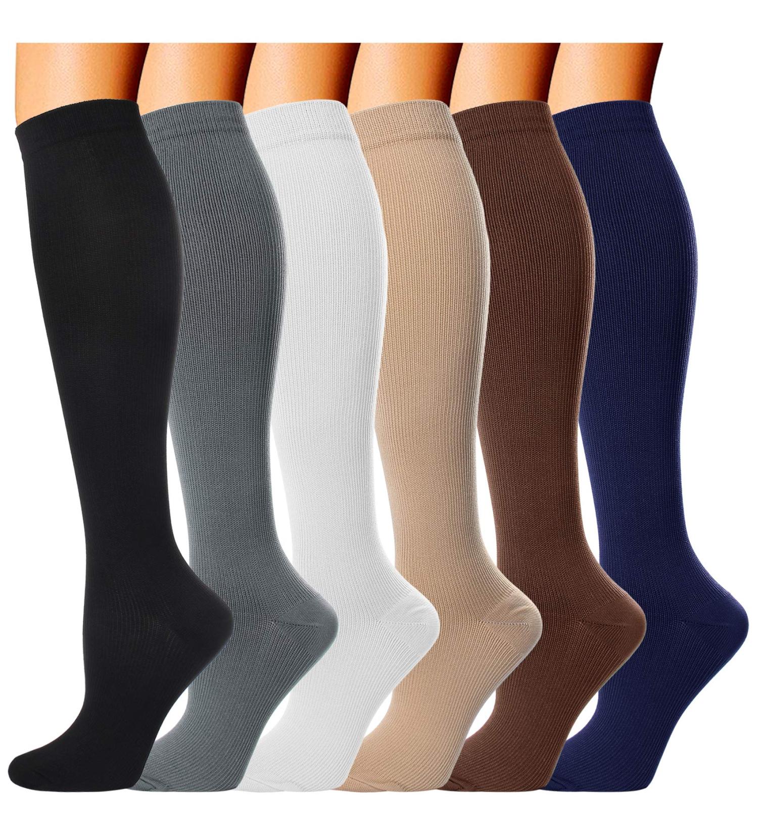 Buy Double Couple Compression Stockings for Men & Women - 20-30 mmHg Knee High | 6 Pairs for Sports Travel & Pregnancy - Multicolored S/M - Buy Online on GoSupps.com