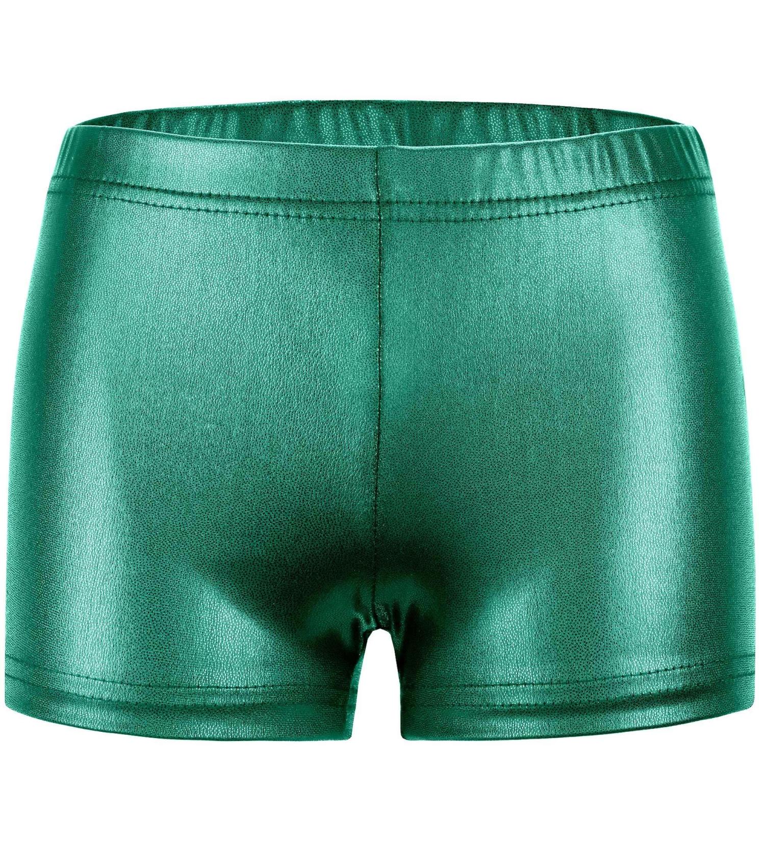 Happy Cherry Metallic Green Gymnastics Shorts for Girls | 1/3 Piece Stretch Dance Hot Pants | Size 110-150 | International Shipping Available - Buy Online on GoSupps.com